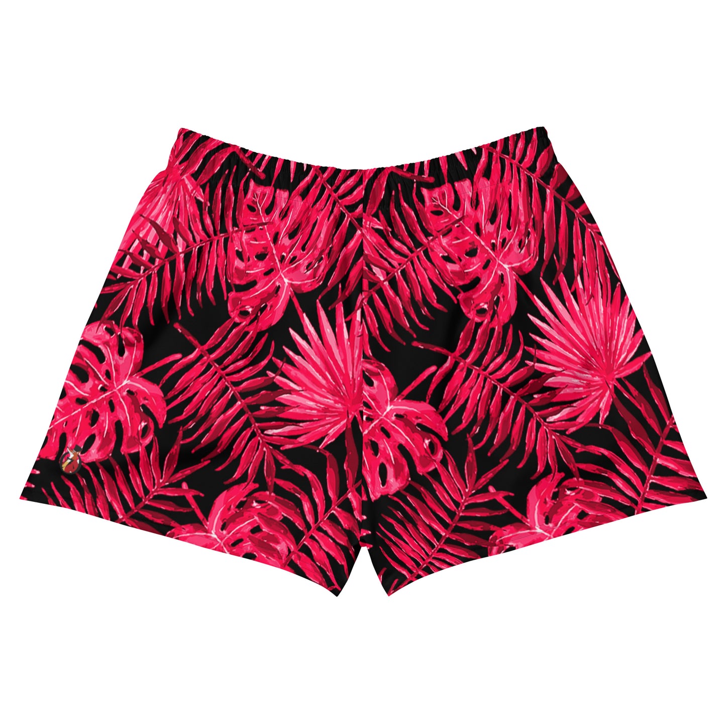 Snooty Fox Art Women’s Athletic Shorts - Ruby Red Palm Pattern