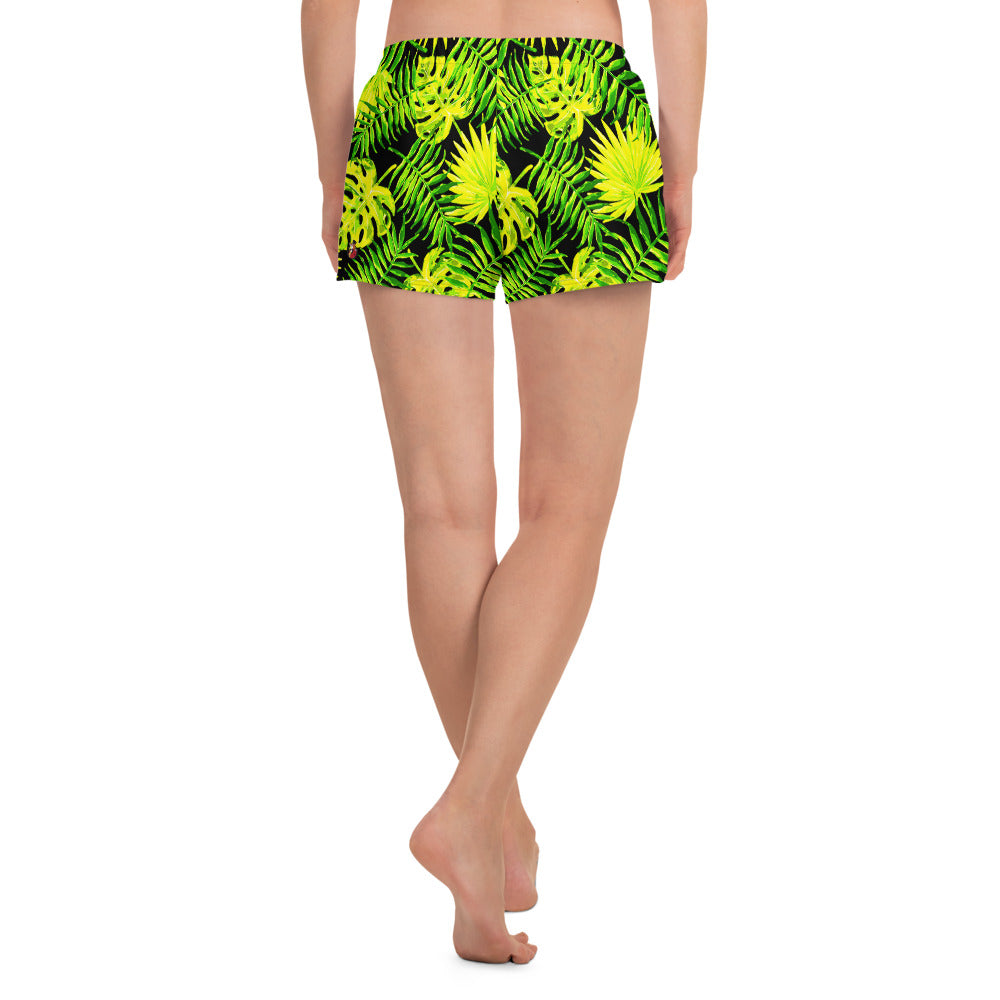 Snooty Fox Art Women’s Athletic Shorts - Lemon Yellow Palm Pattern