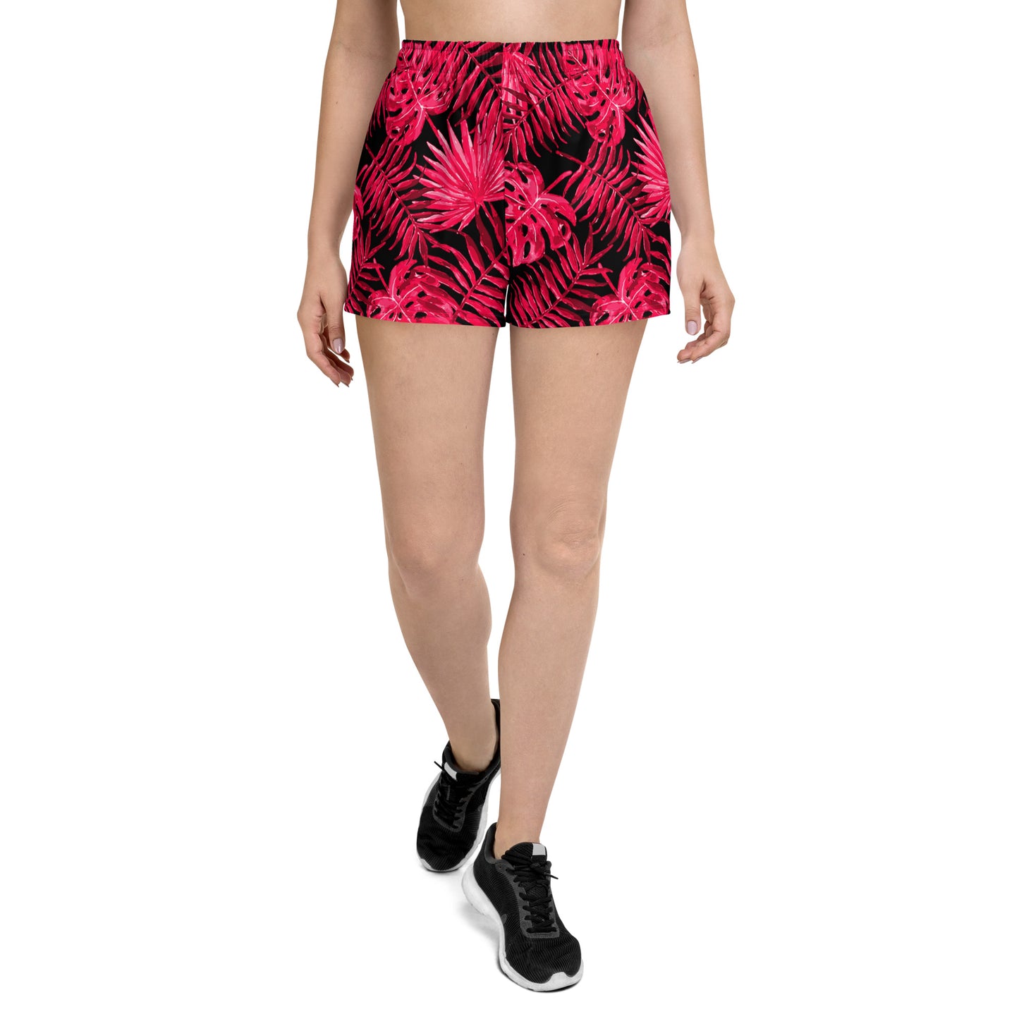 Snooty Fox Art Women’s Athletic Shorts - Ruby Red Palm Pattern