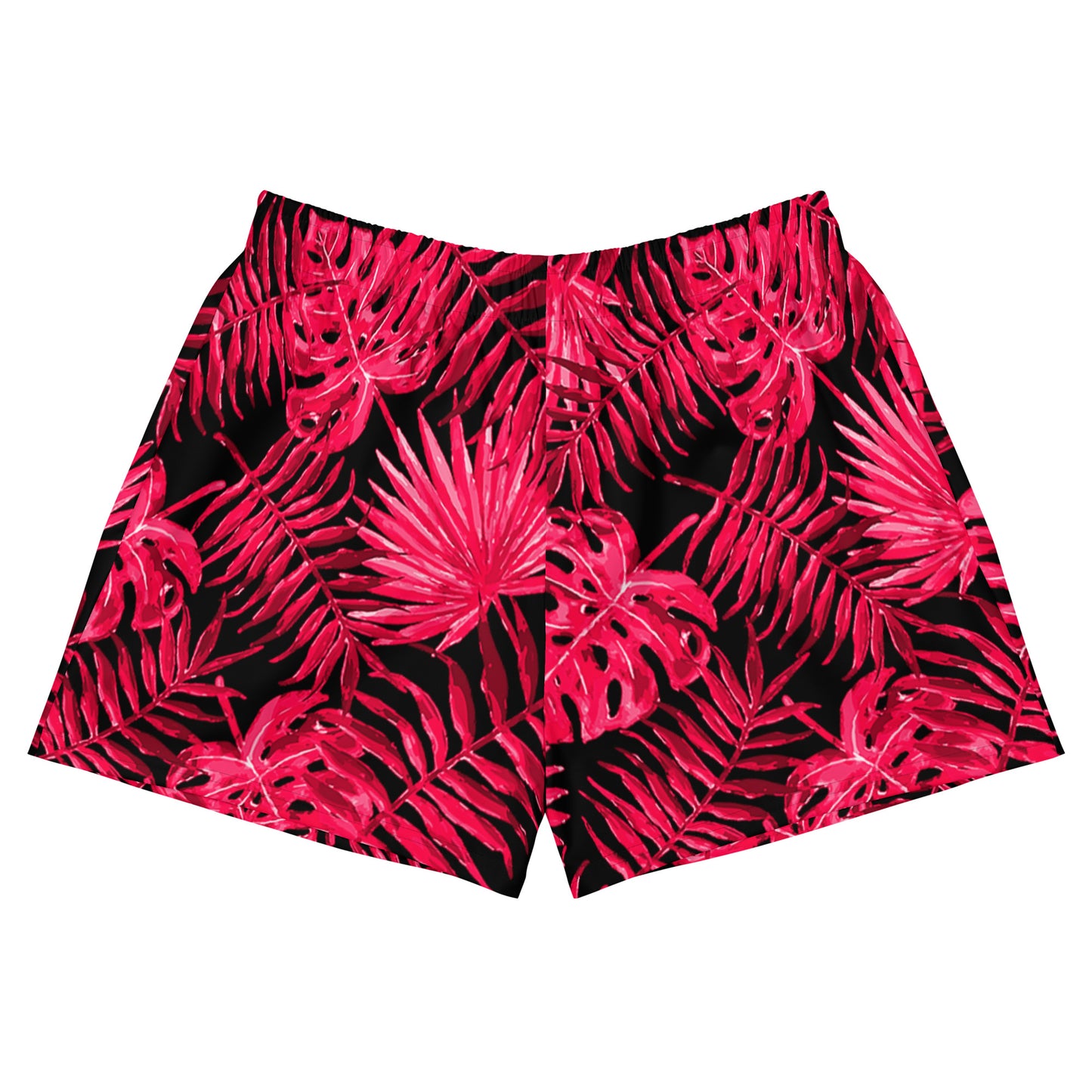 Snooty Fox Art Women’s Athletic Shorts - Ruby Red Palm Pattern