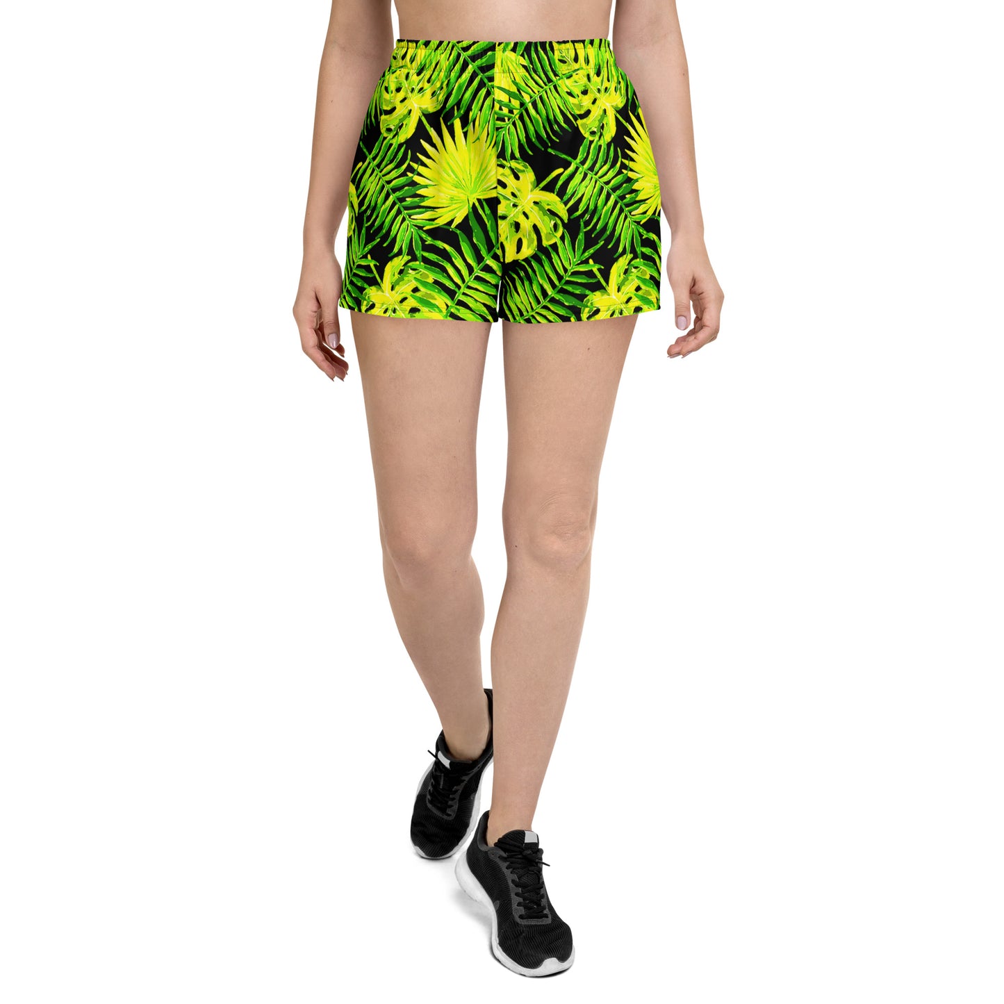 Snooty Fox Art Women’s Athletic Shorts - Lemon Yellow Palm Pattern