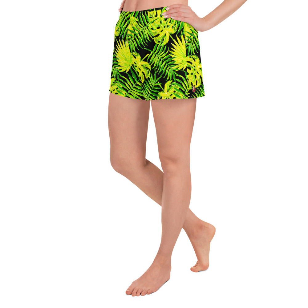 Snooty Fox Art Women’s Athletic Shorts - Lemon Yellow Palm Pattern