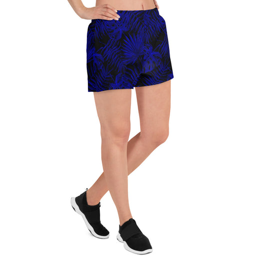 Snooty Fox Art Women’s Athletic Shorts - Twilight Blue Palm Pattern