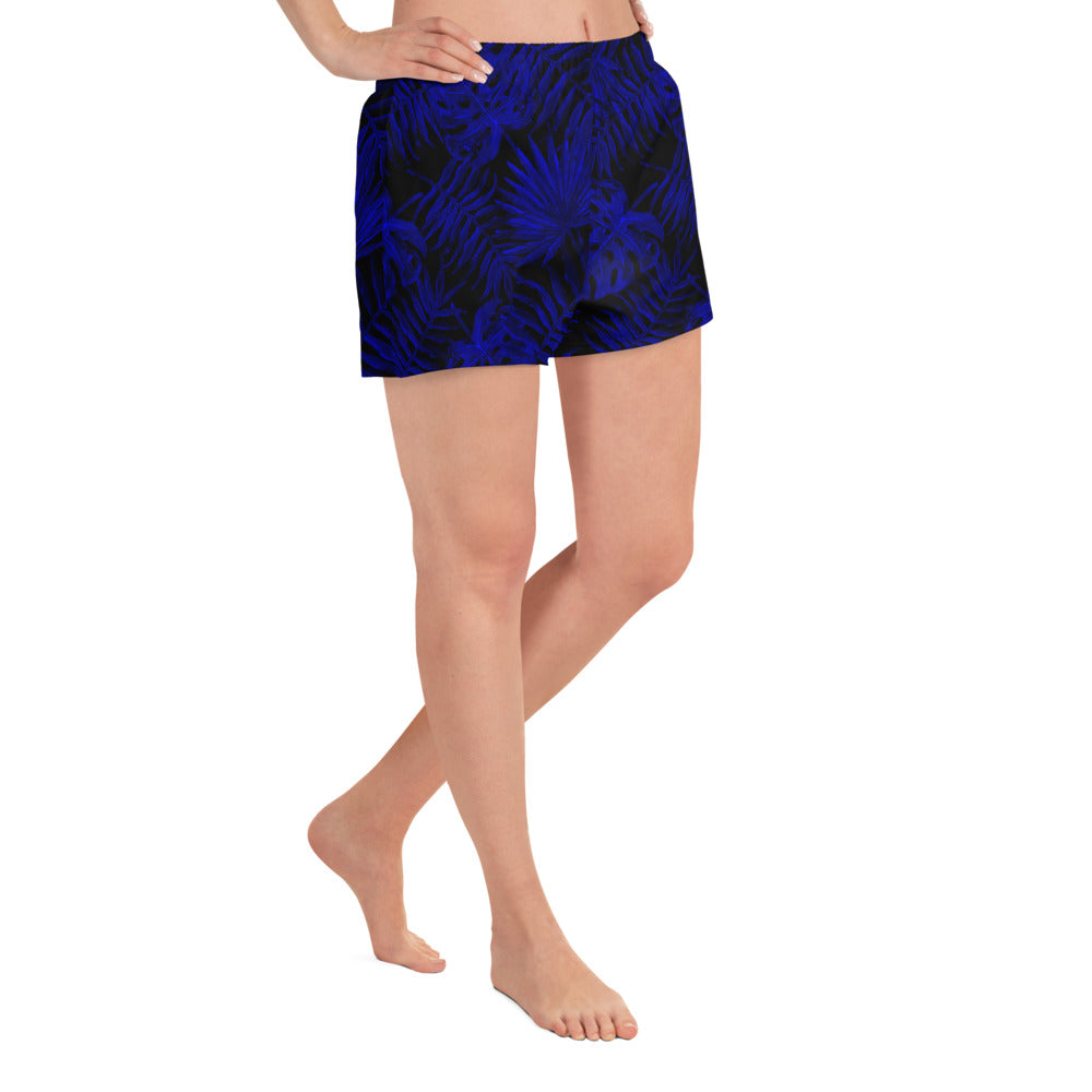 Snooty Fox Art Women’s Athletic Shorts - Twilight Blue Palm Pattern