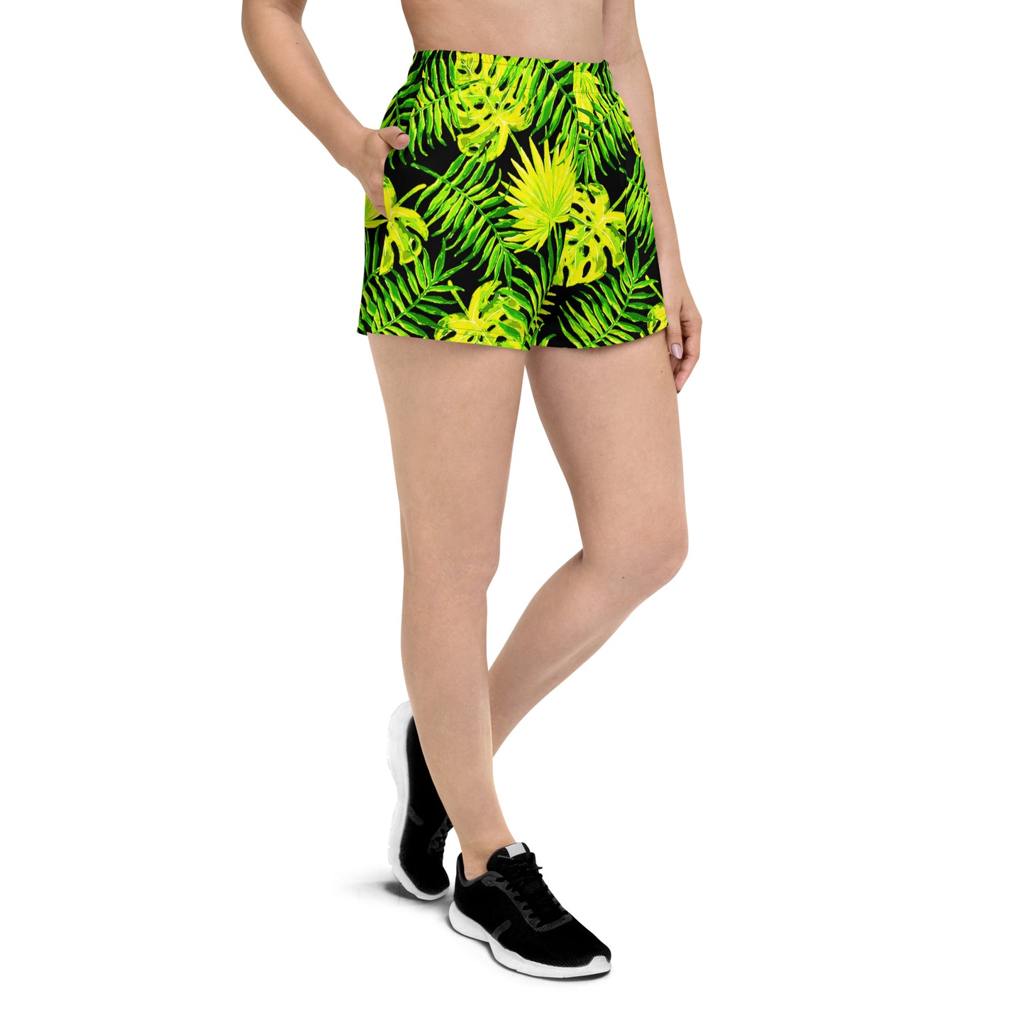 Snooty Fox Art Women’s Athletic Shorts - Lemon Yellow Palm Pattern