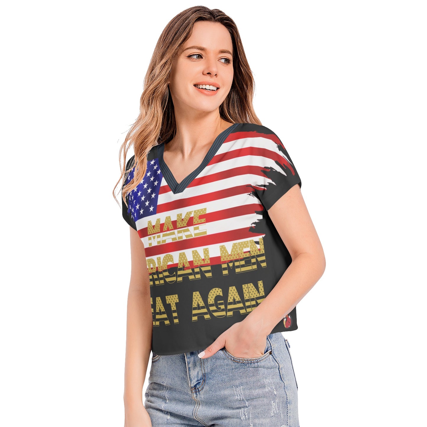 Snooty Fox Art Batwing Sleeve V-Neck Top - Make American Man Great Again