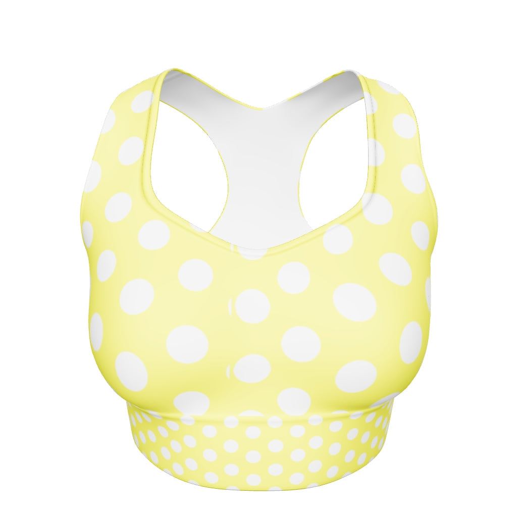 Snooty Fox Art Longline Sports Bra - Yellow Polka Dots