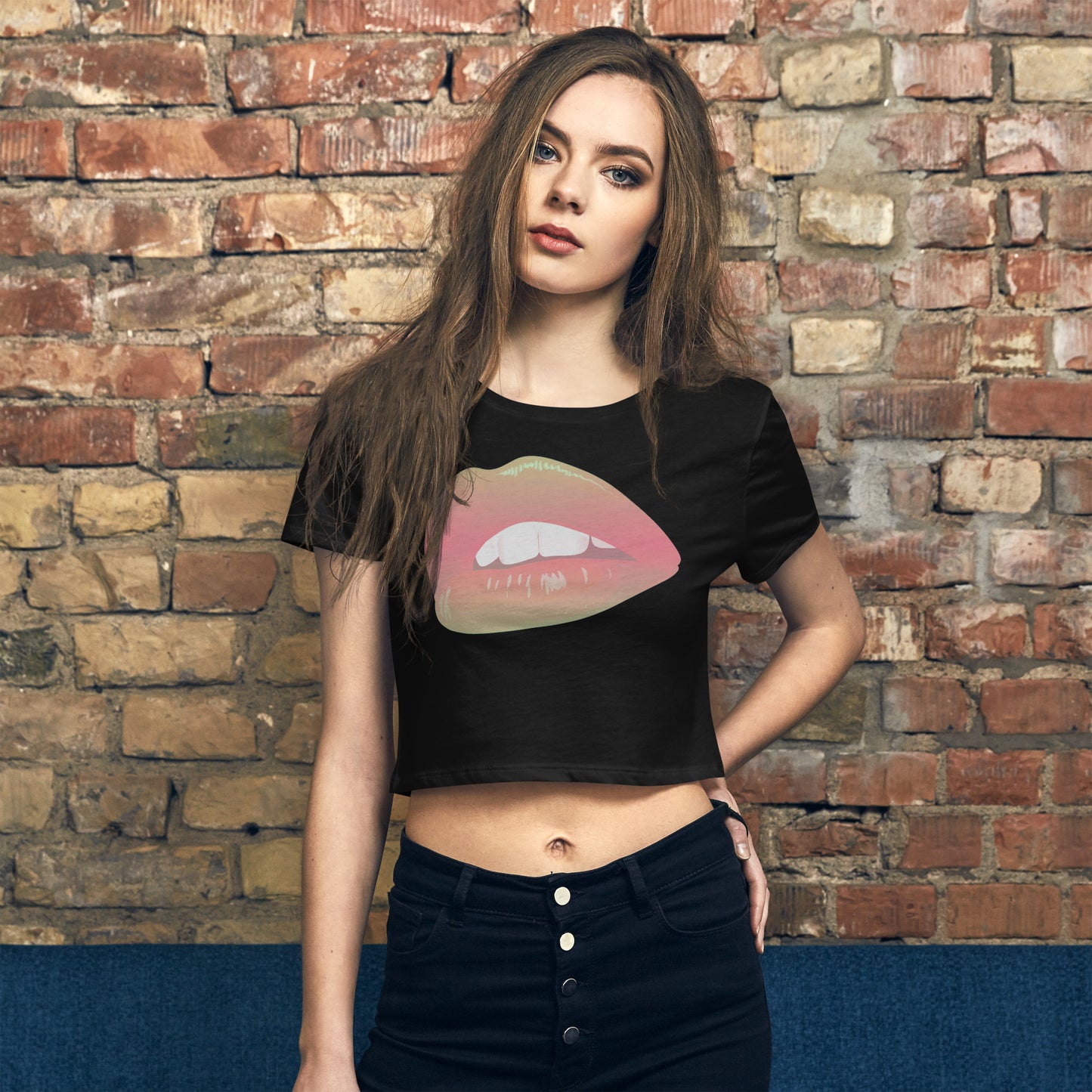 Snooty Fox Art Women’s Crop Tee - Rainbow Lips