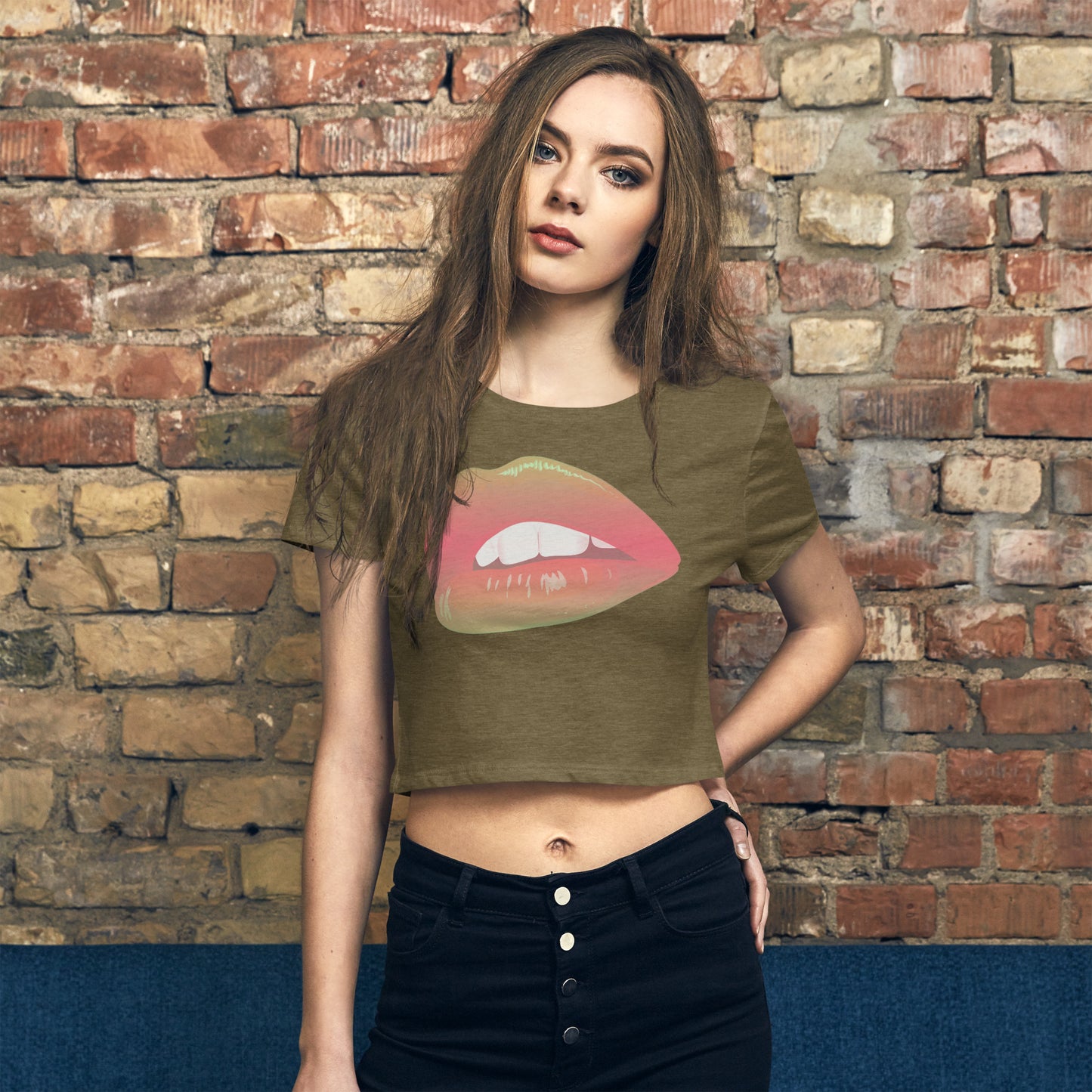 Snooty Fox Art Women’s Crop Tee - Rainbow Lips