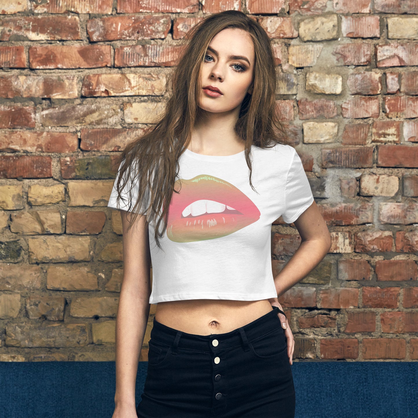 Snooty Fox Art Women’s Crop Tee - Rainbow Lips