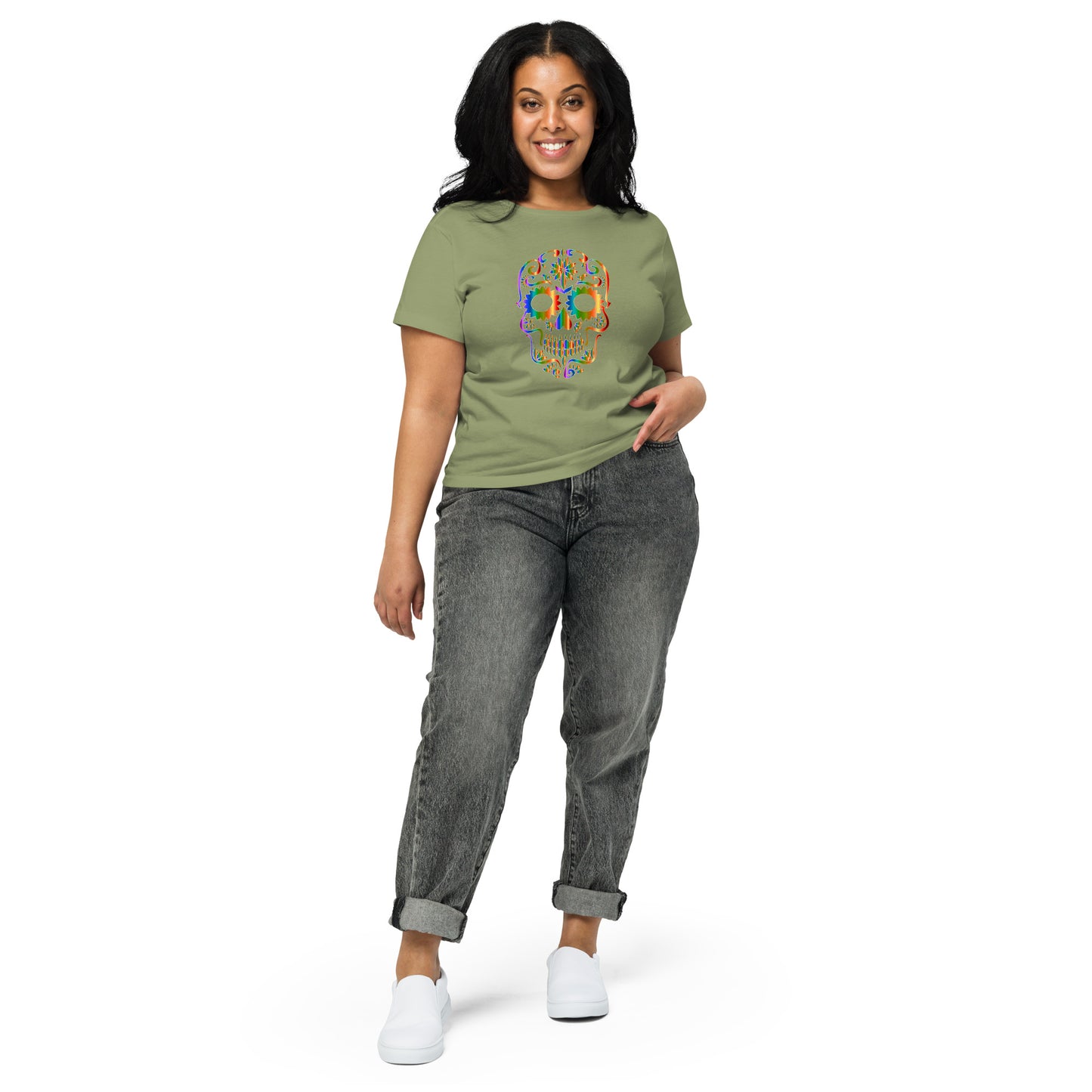 Snooty Fox Art Women’s High-Waisted T-shirt - Day of the Dead Skull