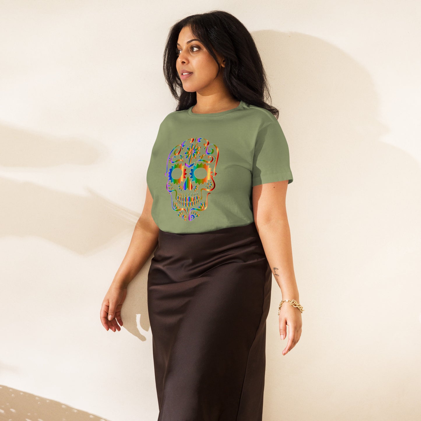 Snooty Fox Art Women’s High-Waisted T-shirt - Day of the Dead Skull