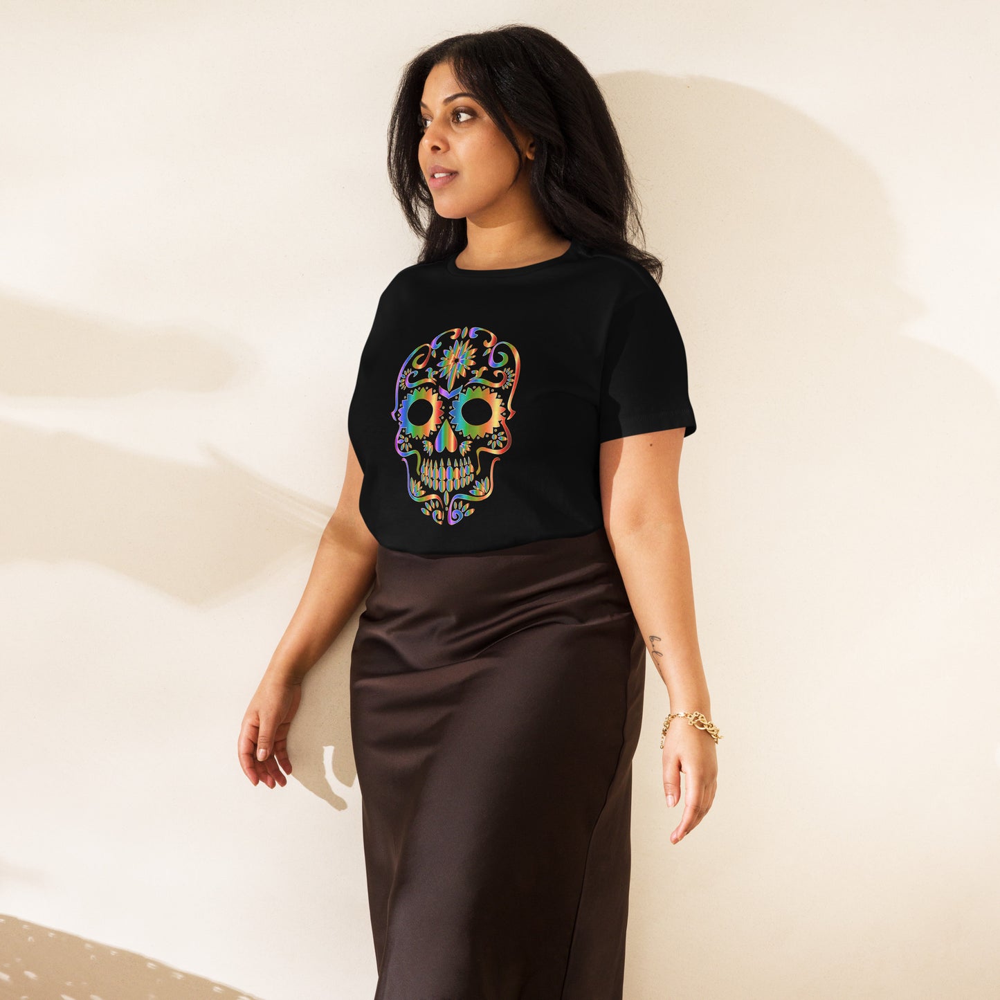 Snooty Fox Art Women’s High-Waisted T-shirt - Day of the Dead Skull