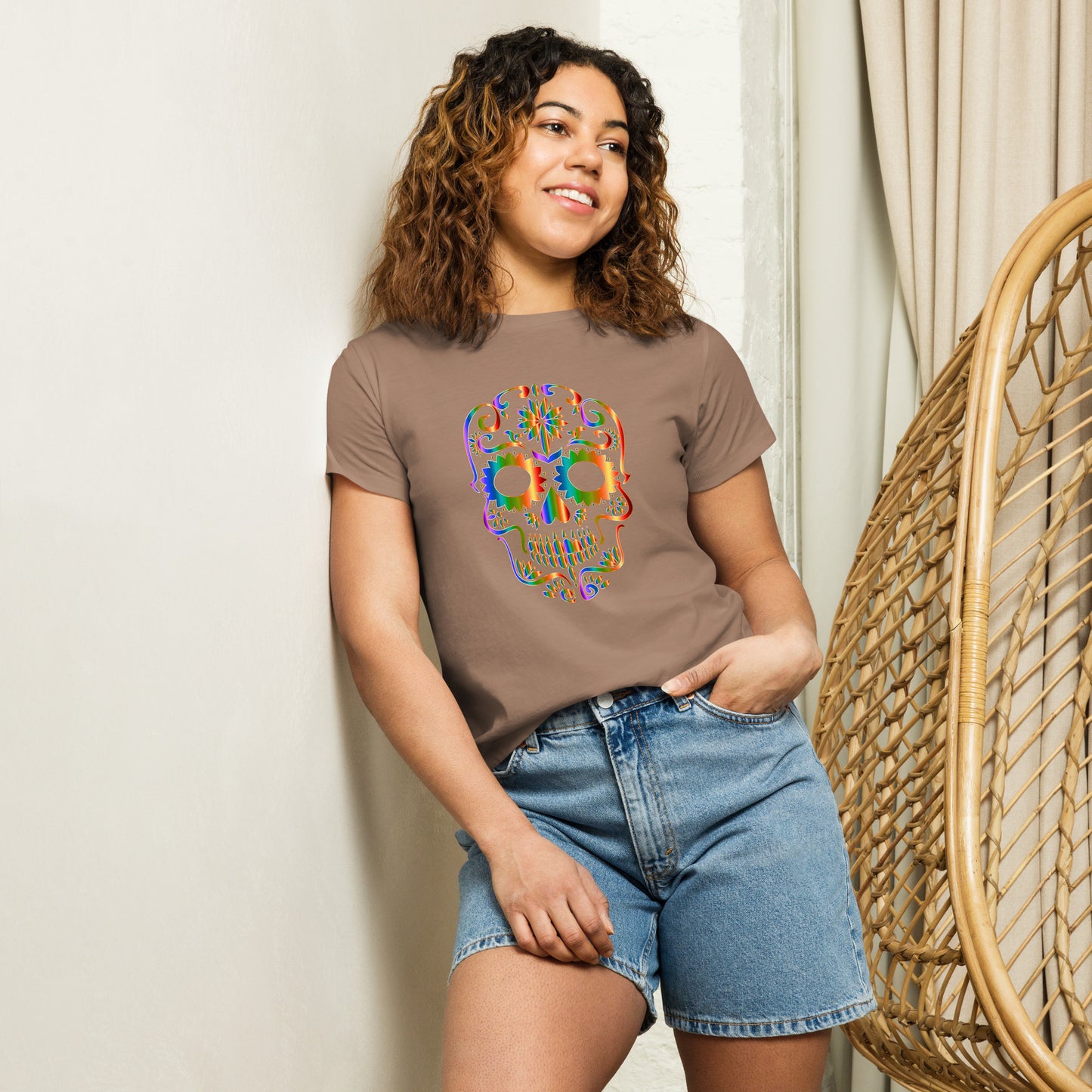 Snooty Fox Art Women’s High-Waisted T-shirt - Day of the Dead Skull
