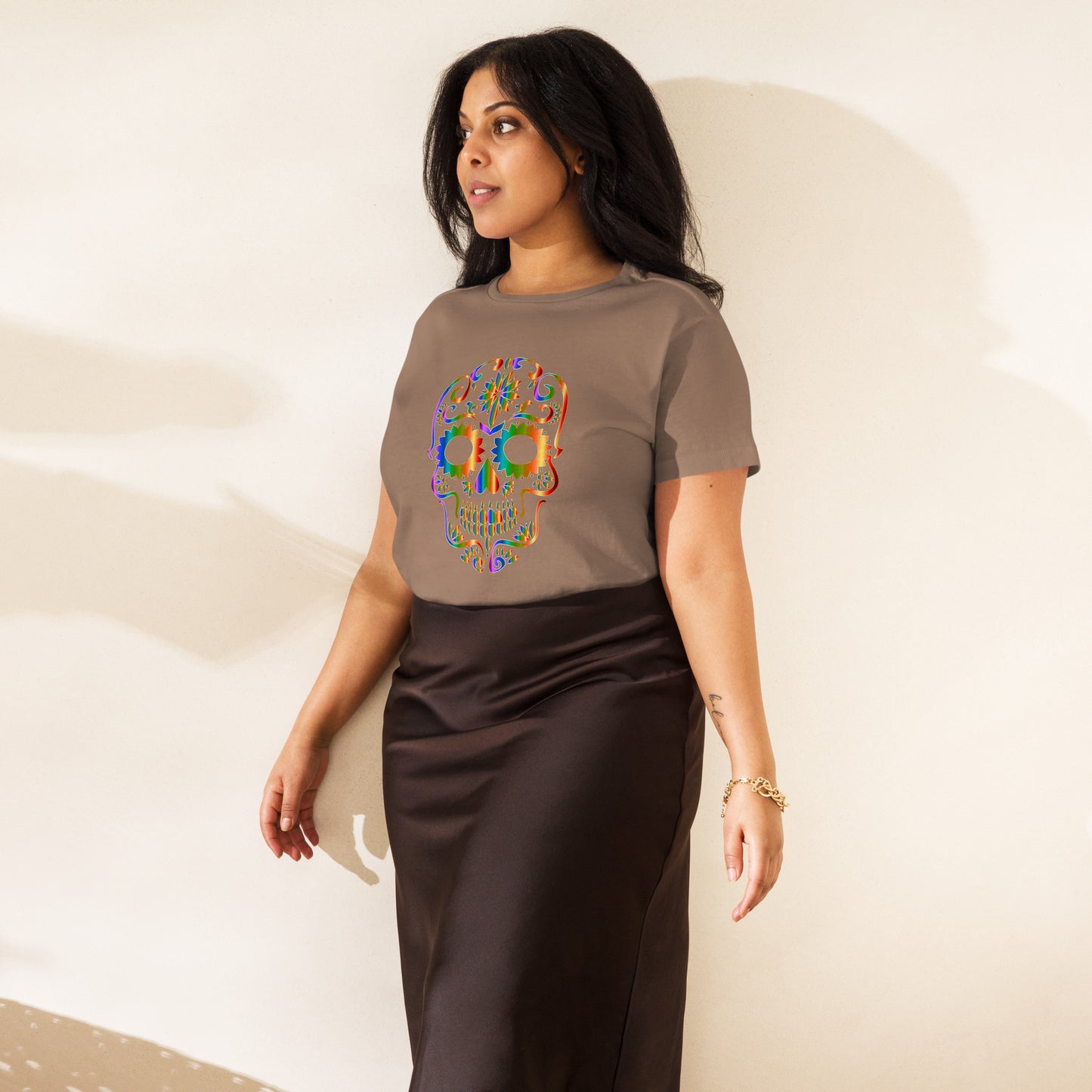 Snooty Fox Art Women’s High-Waisted T-shirt - Day of the Dead Skull