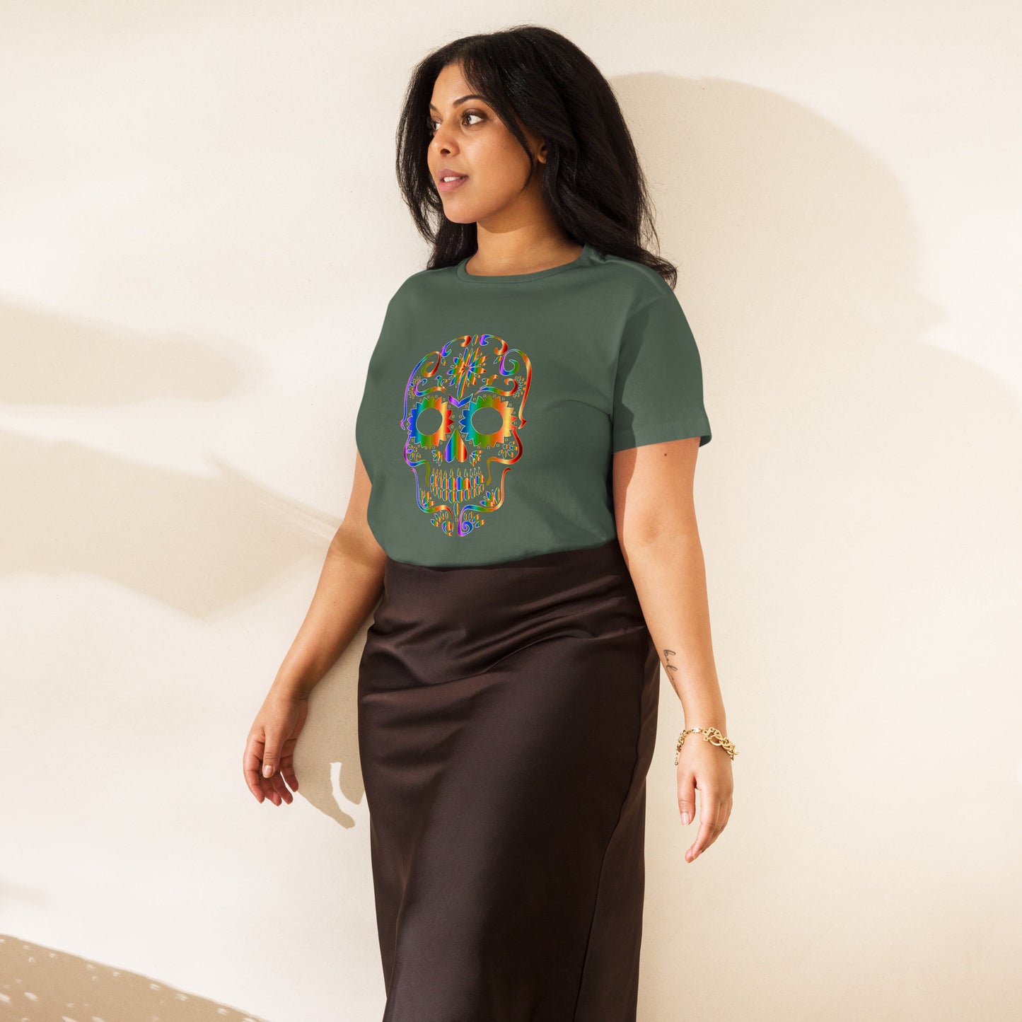 Snooty Fox Art Women’s High-Waisted T-shirt - Day of the Dead Skull