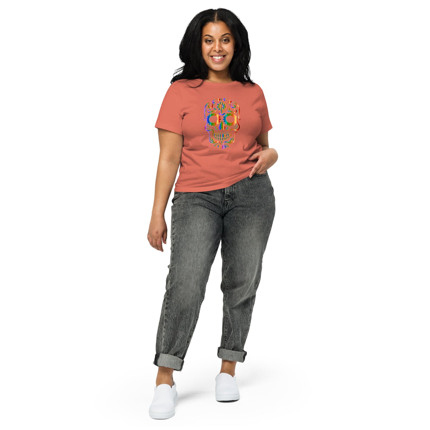 Snooty Fox Art Women’s High-Waisted T-shirt - Day of the Dead Skull