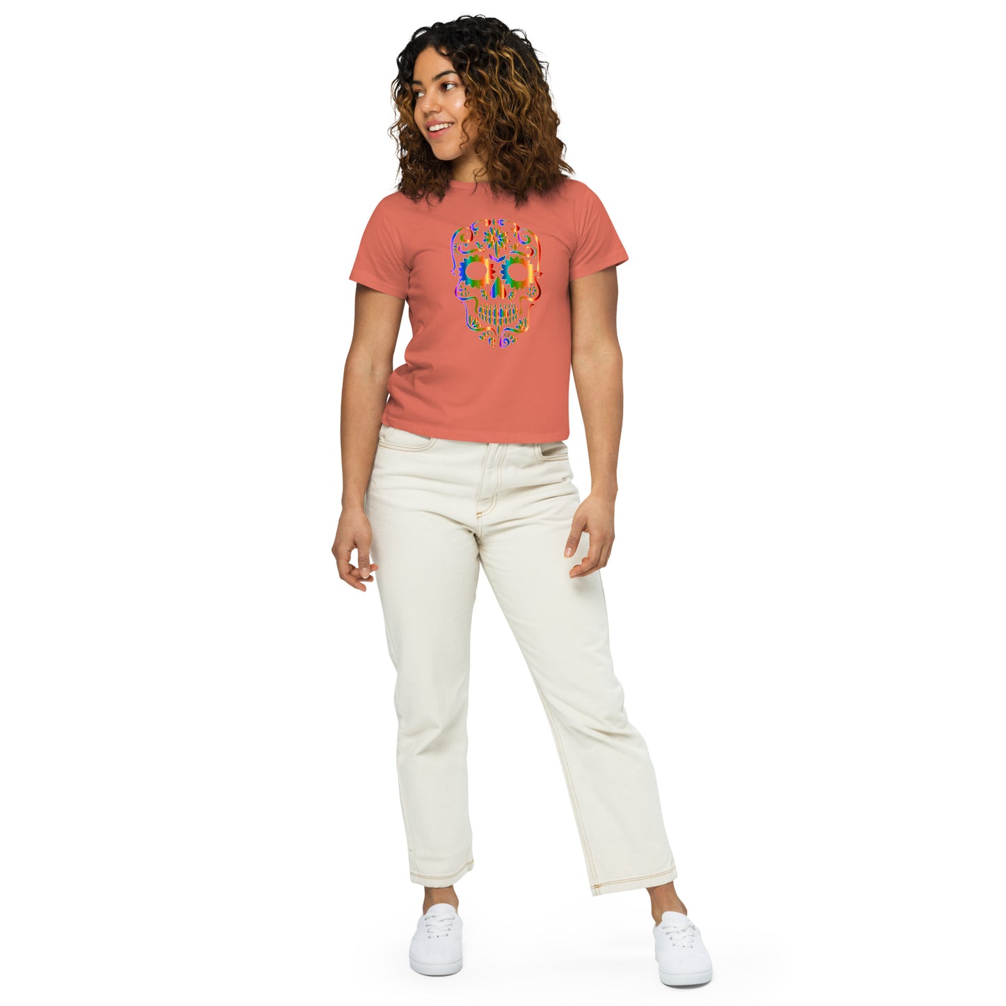 Snooty Fox Art Women’s High-Waisted T-shirt - Day of the Dead Skull