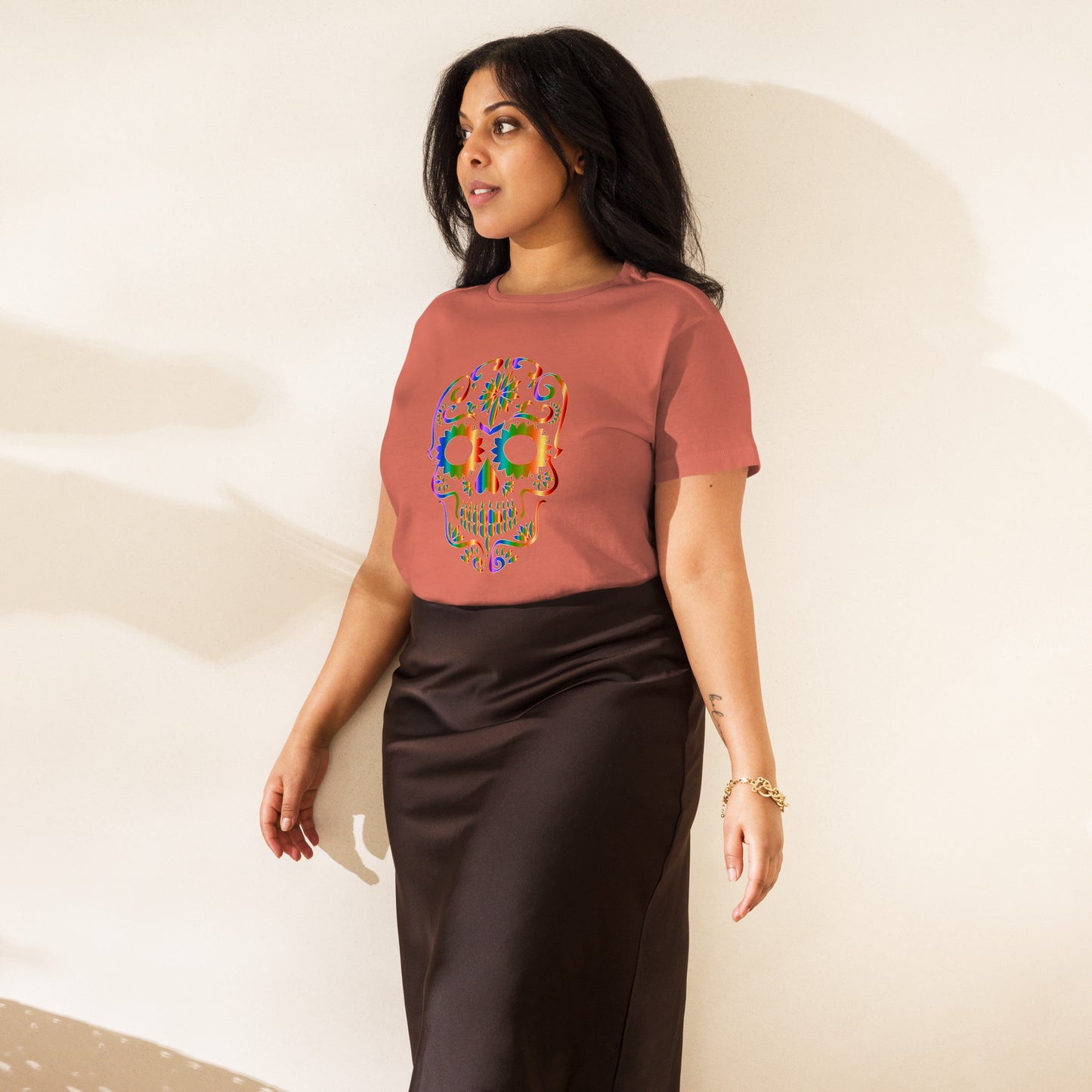 Snooty Fox Art Women’s High-Waisted T-shirt - Day of the Dead Skull