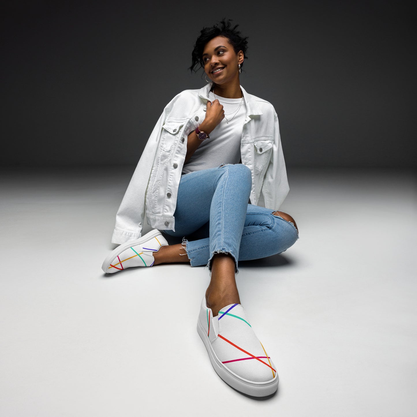 Snooty Fox Art Women’s Slip-on Canvas Shoes - Colored Lines