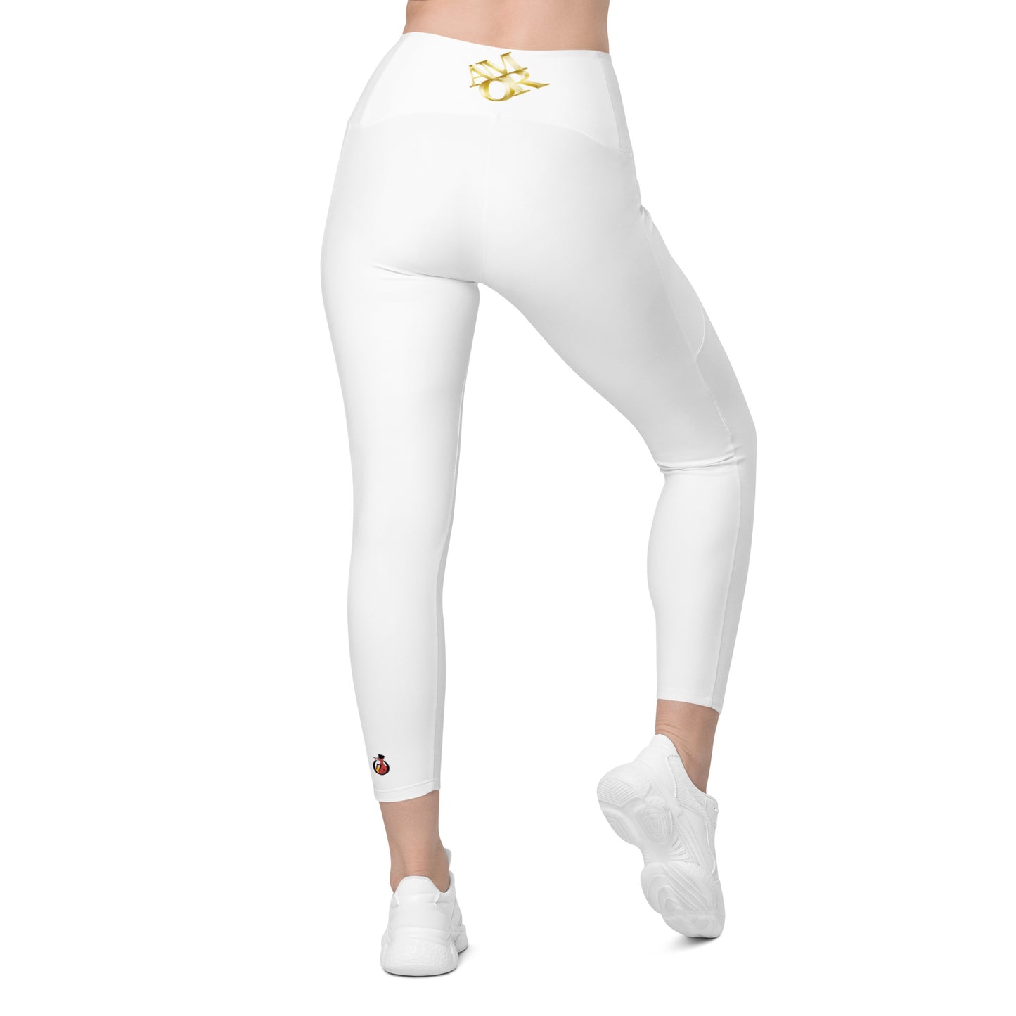 Snooty Fox Art Crossover Leggings with Pockets - AMOR White