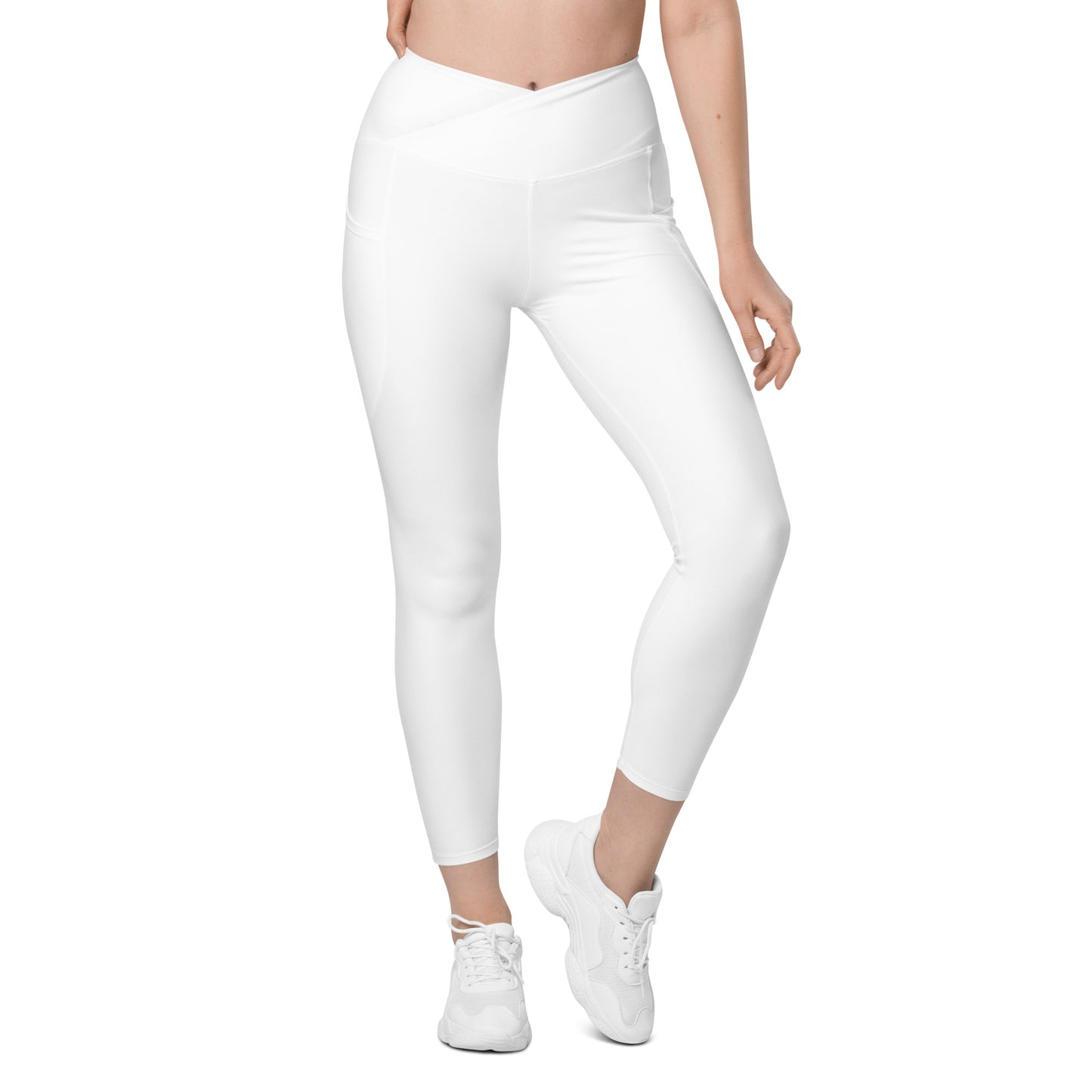 Snooty Fox Art Crossover Leggings with Pockets - AMOR White