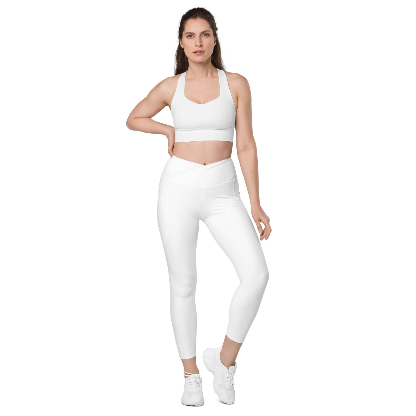 Snooty Fox Art Crossover Leggings with Pockets - AMOR White