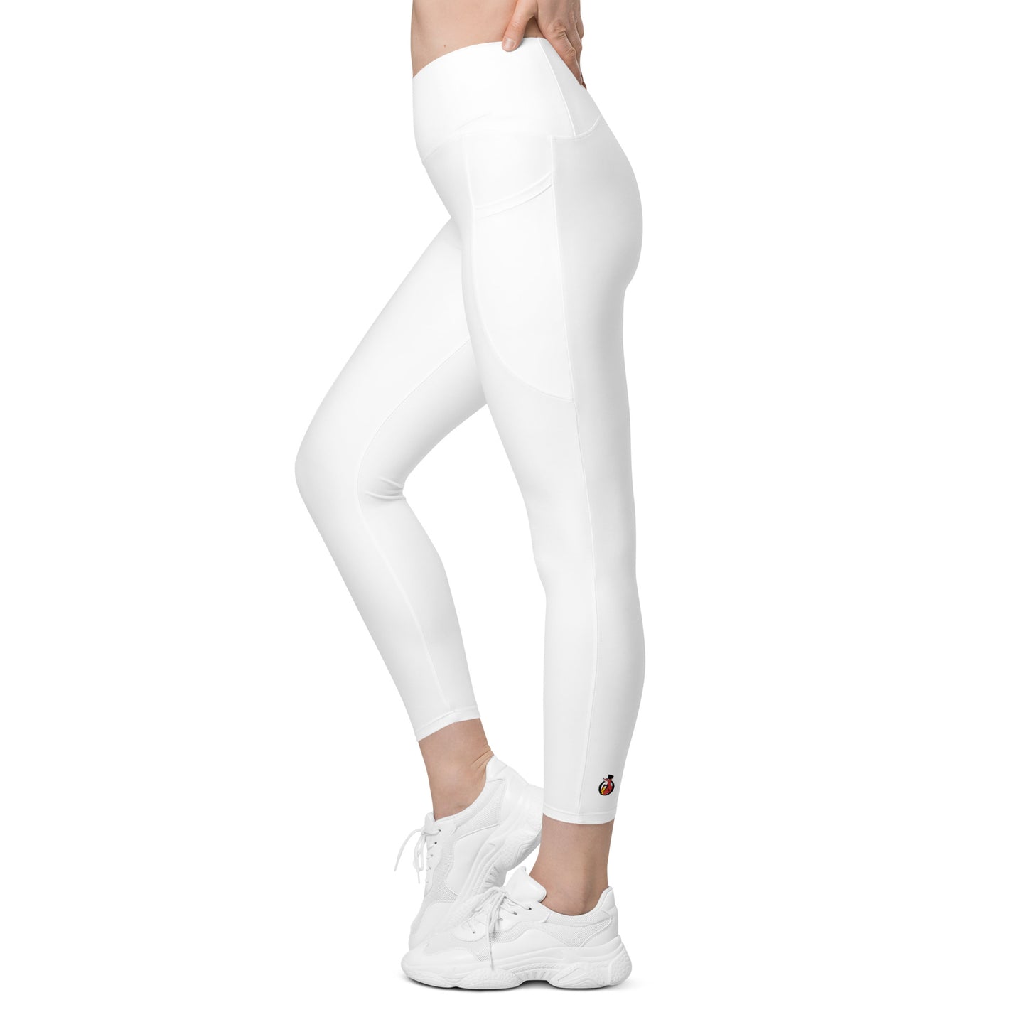 Snooty Fox Art Crossover Leggings with Pockets - AMOR White