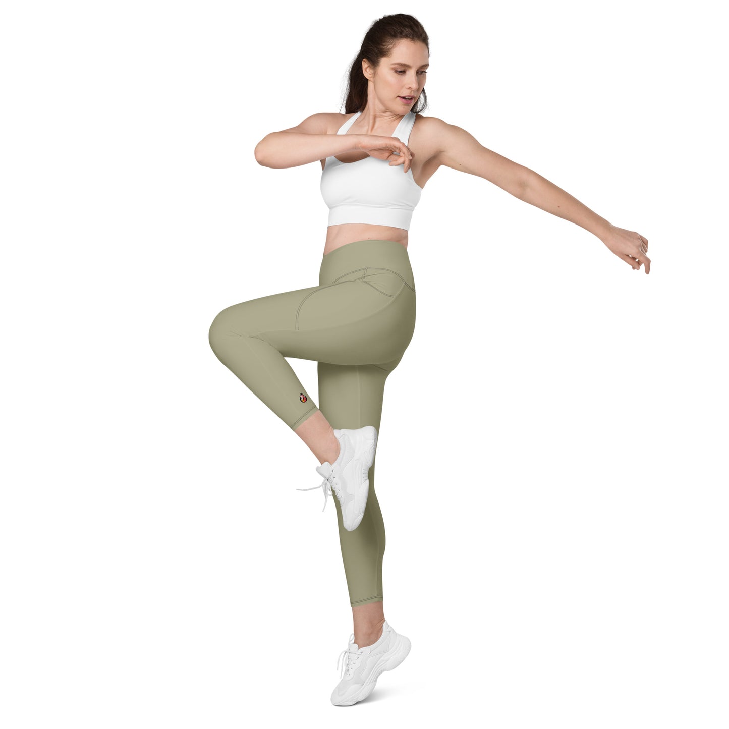 Snooty Fox Art Crossover Leggings with Pockets - AMOR Leak Green