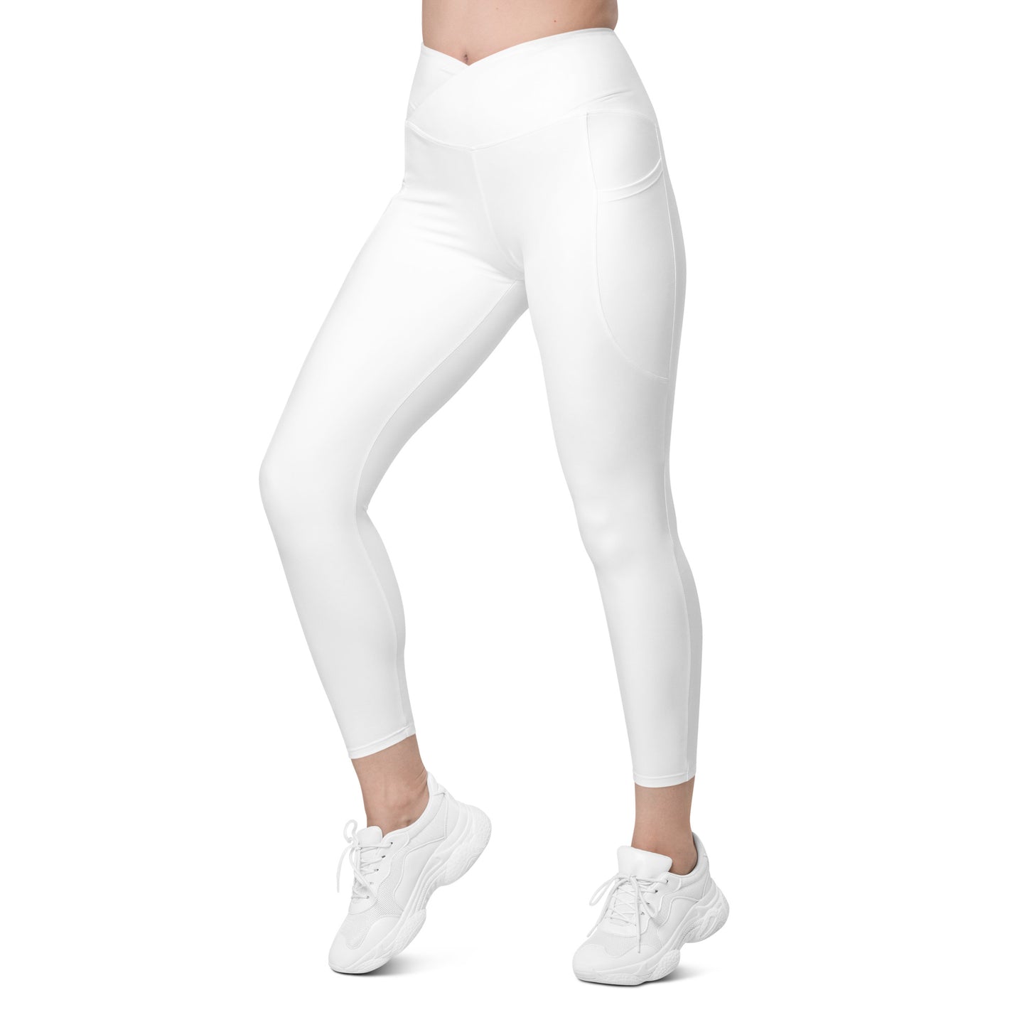 Snooty Fox Art Crossover Leggings with Pockets - AMOR White