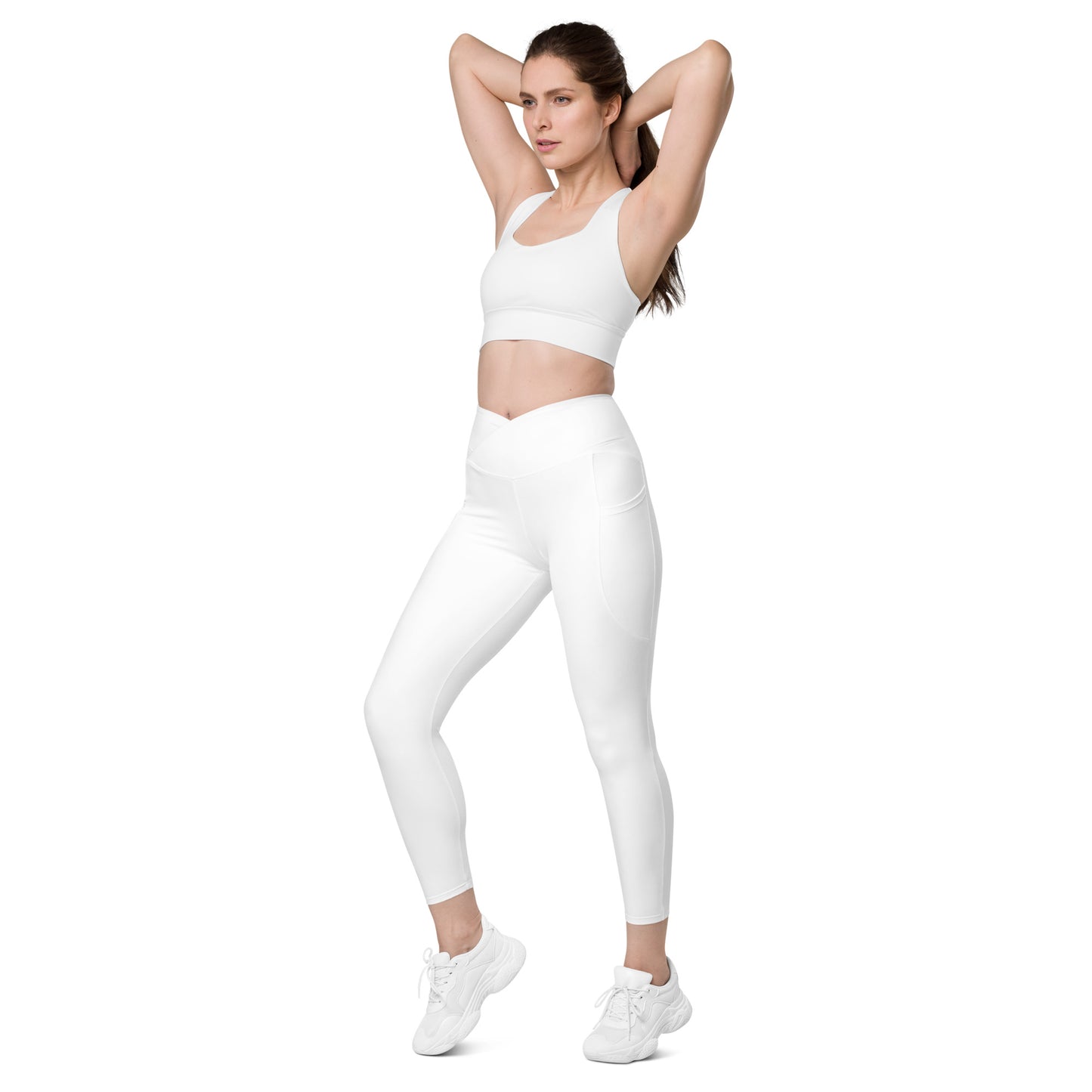 Snooty Fox Art Crossover Leggings with Pockets - AMOR White