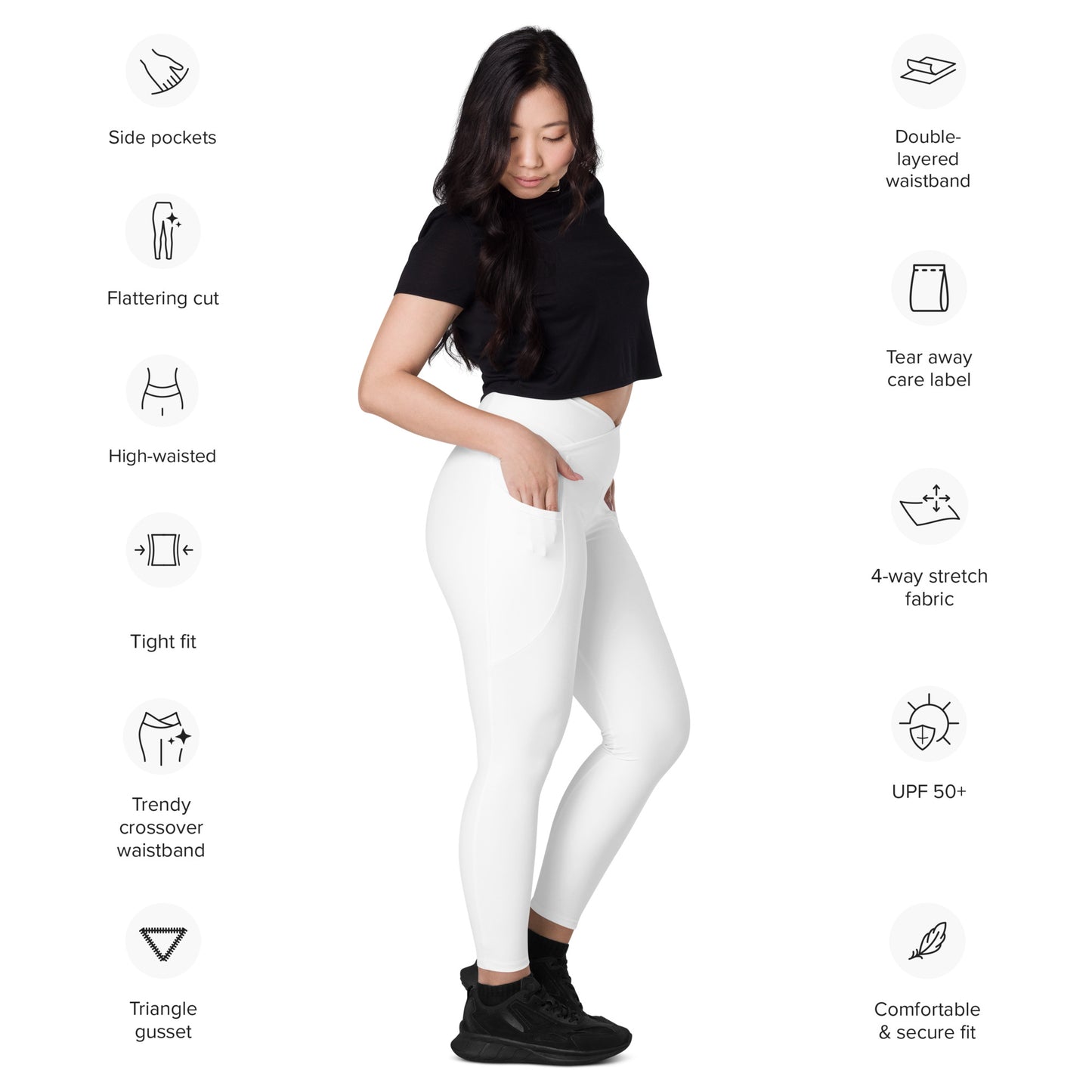Snooty Fox Art Crossover Leggings with Pockets - AMOR White