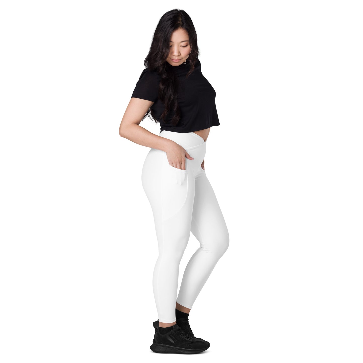 Snooty Fox Art Crossover Leggings with Pockets - AMOR White