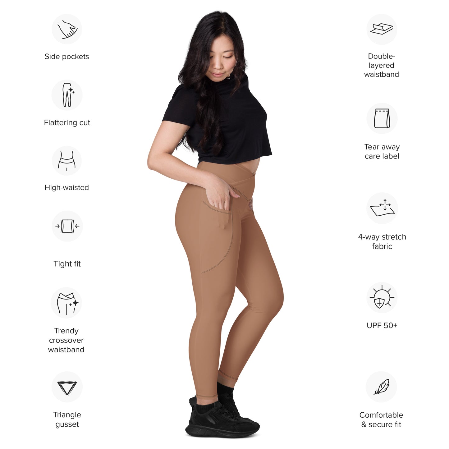 Crossover Leggings with Pockets - AMOR Macchiato