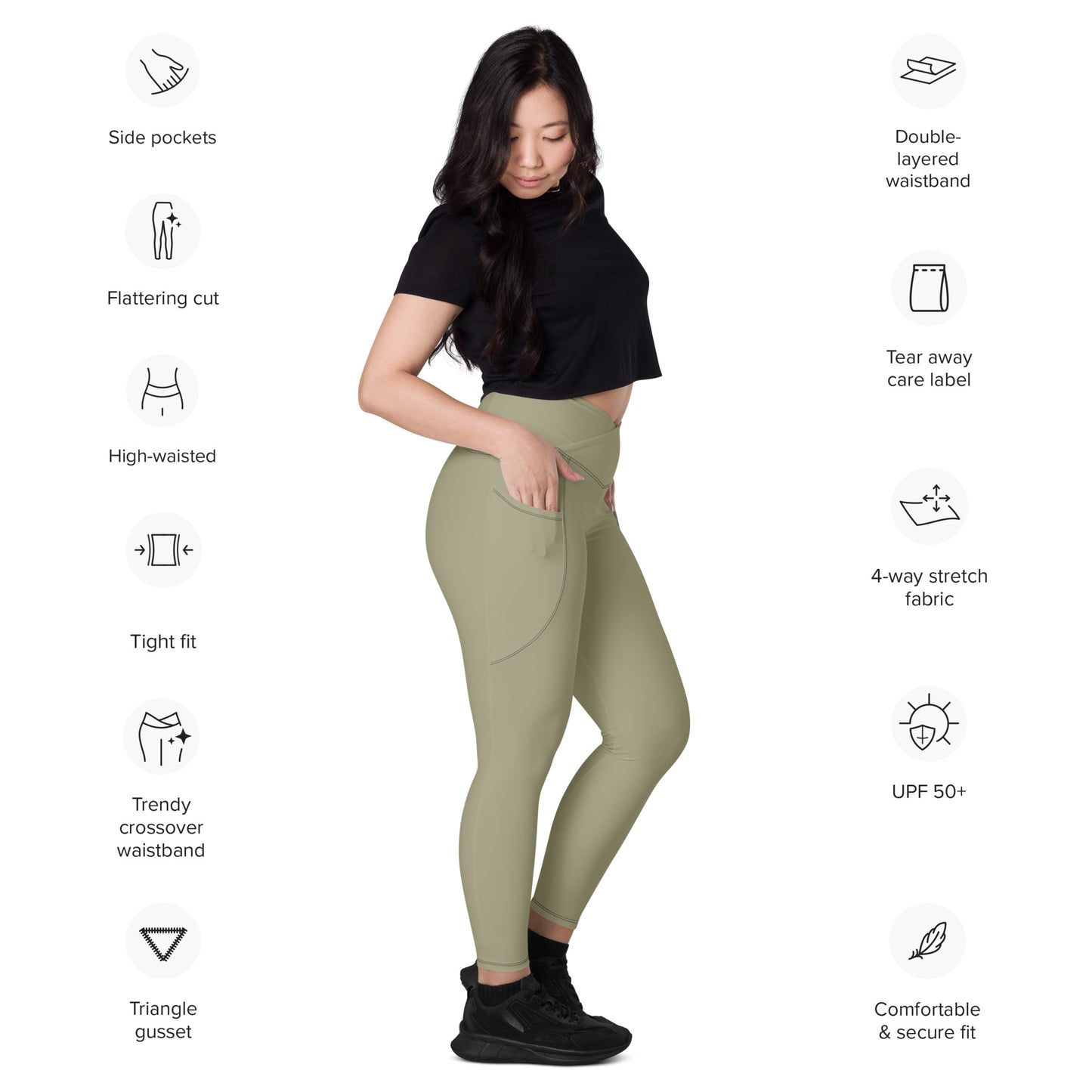 Snooty Fox Art Crossover Leggings with Pockets - AMOR Leak Green