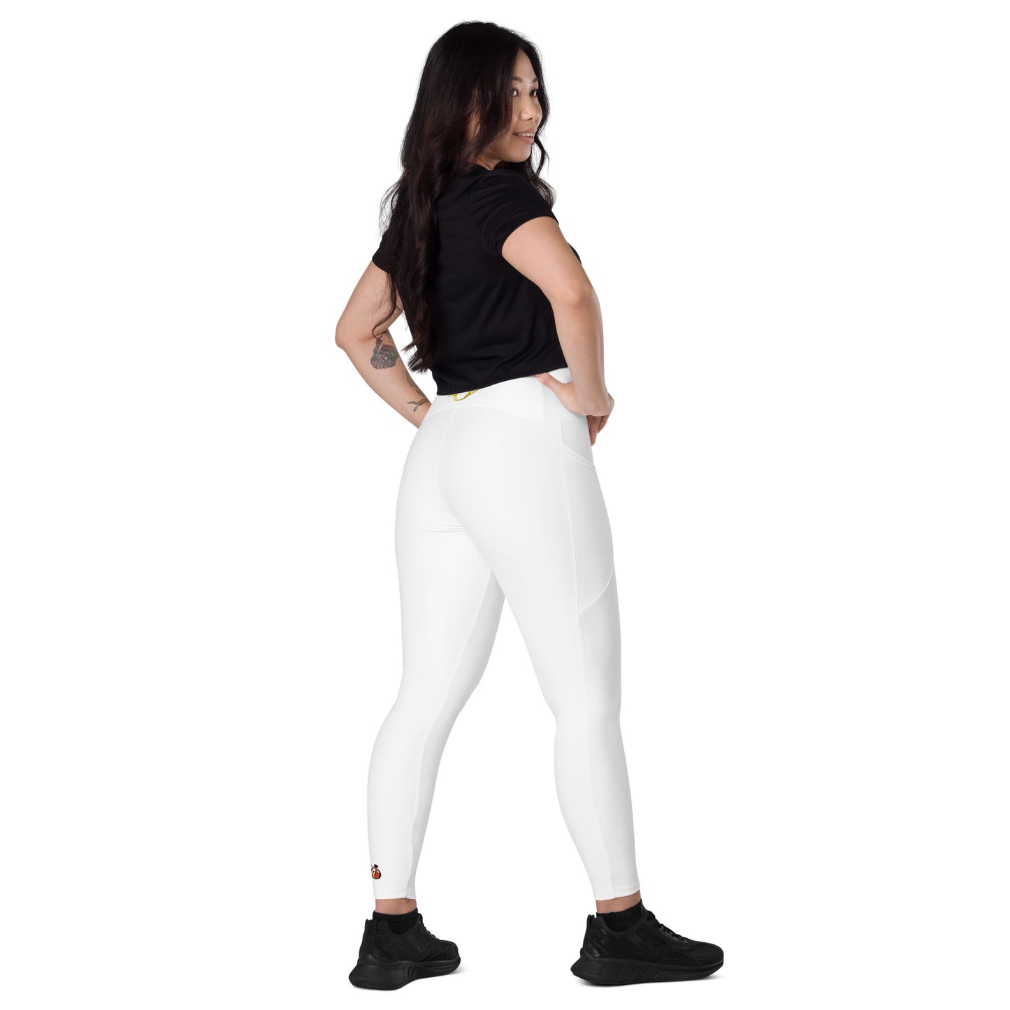 Snooty Fox Art Crossover Leggings with Pockets - AMOR White