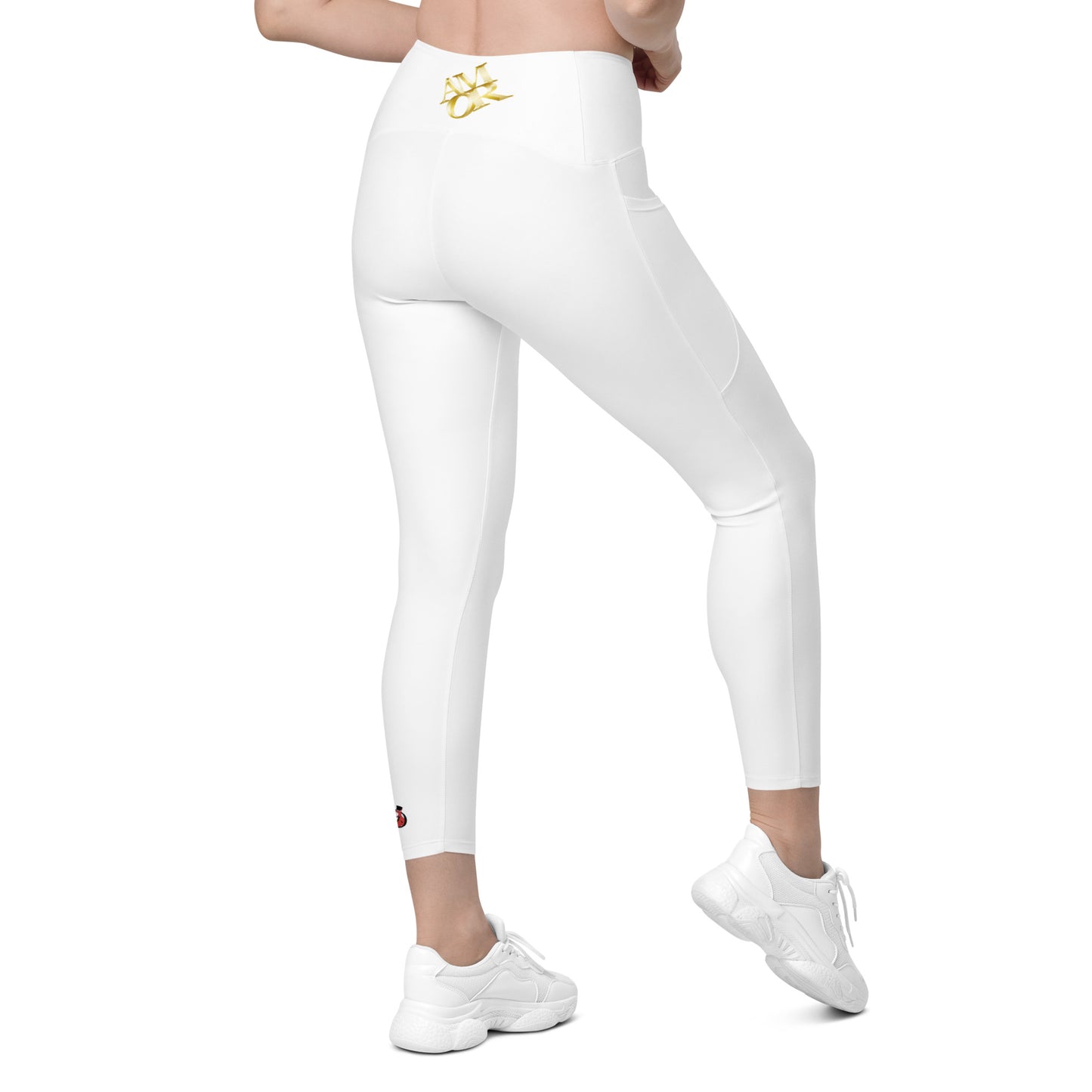 Snooty Fox Art Crossover Leggings with Pockets - AMOR White