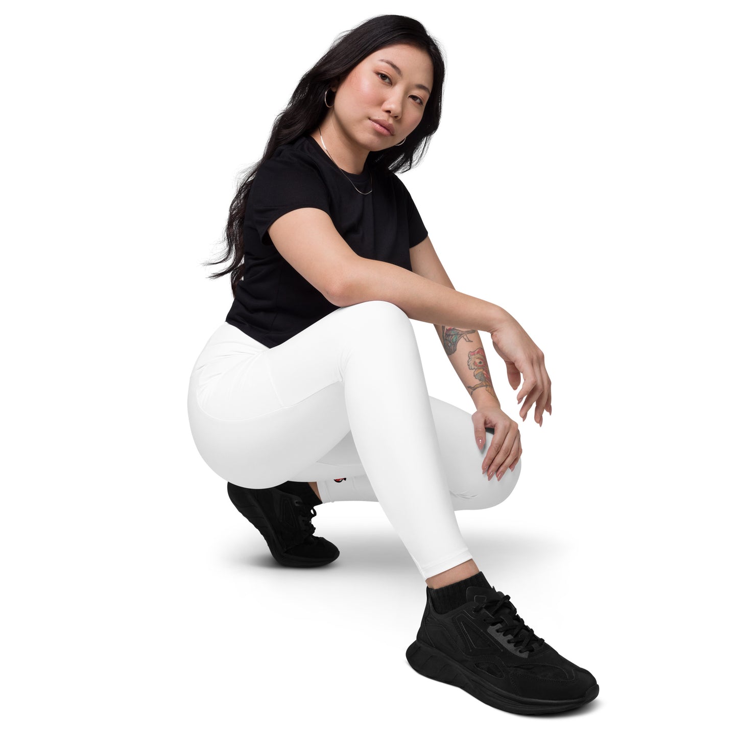 Snooty Fox Art Crossover Leggings with Pockets - AMOR White
