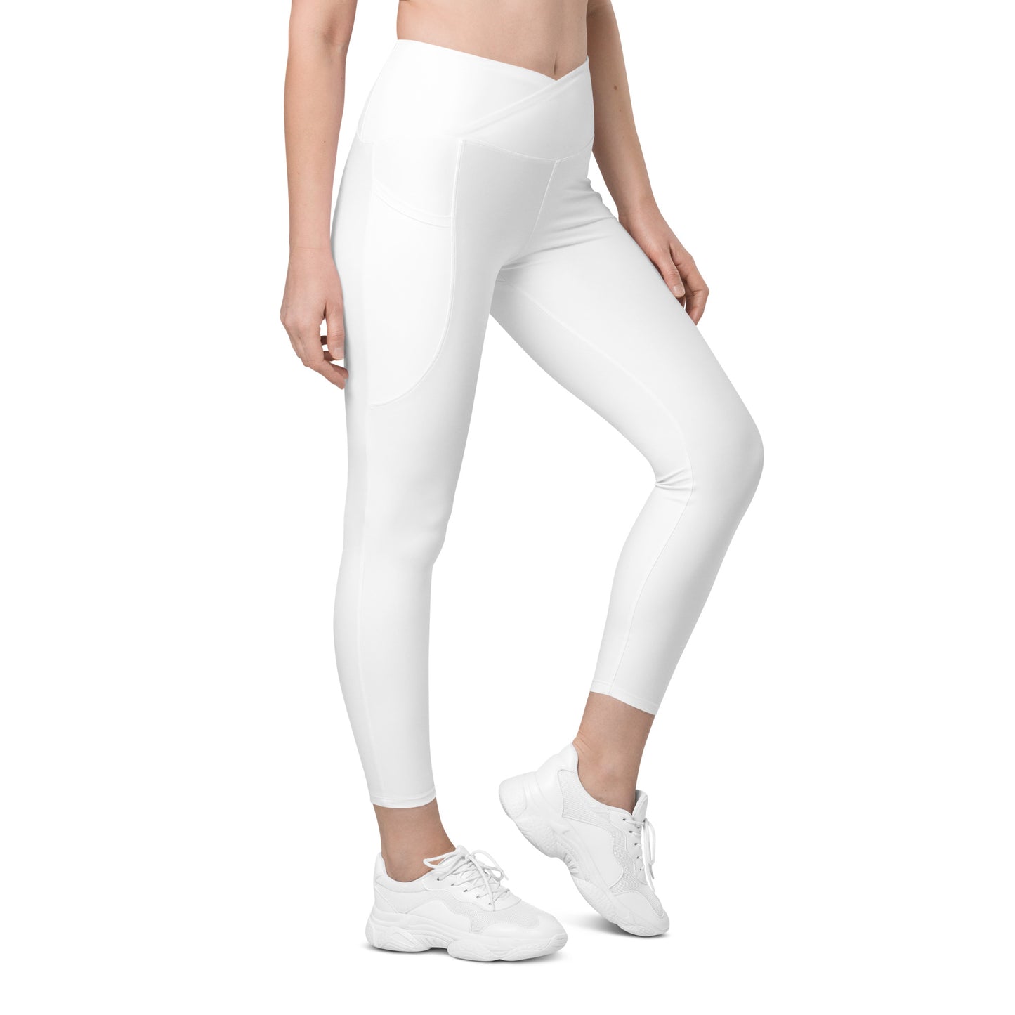 Snooty Fox Art Crossover Leggings with Pockets - AMOR White