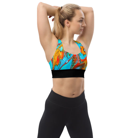 Snooty Fox Art Longline Sports Bra - Romero with Black Stripe
