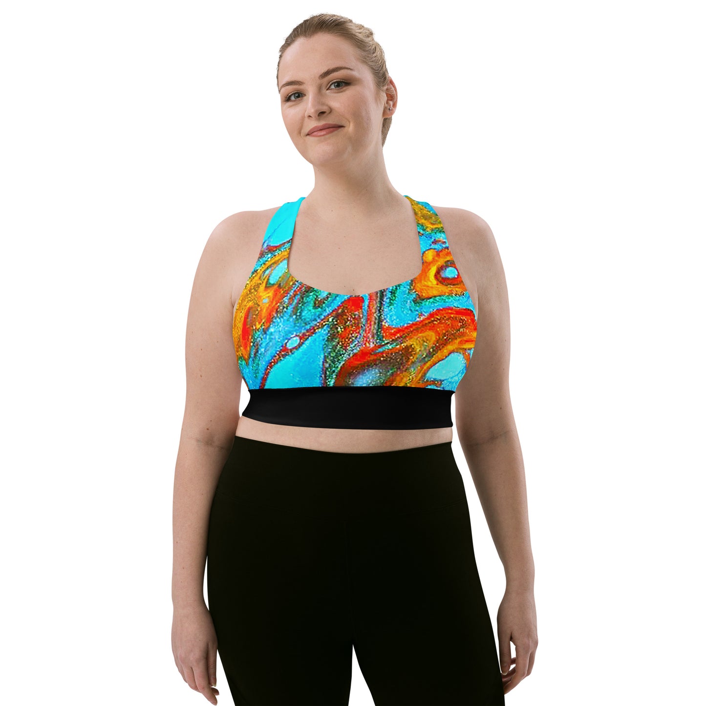 Snooty Fox Art Longline Sports Bra - Romero with Black Stripe