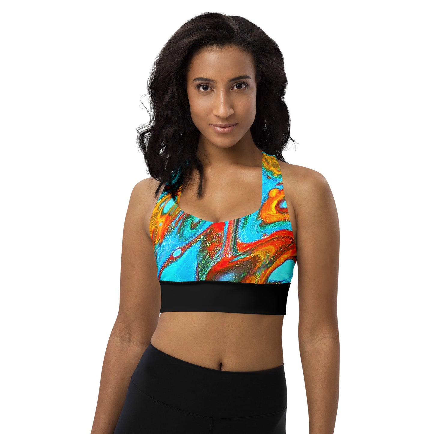 Snooty Fox Art Longline Sports Bra - Romero with Black Stripe
