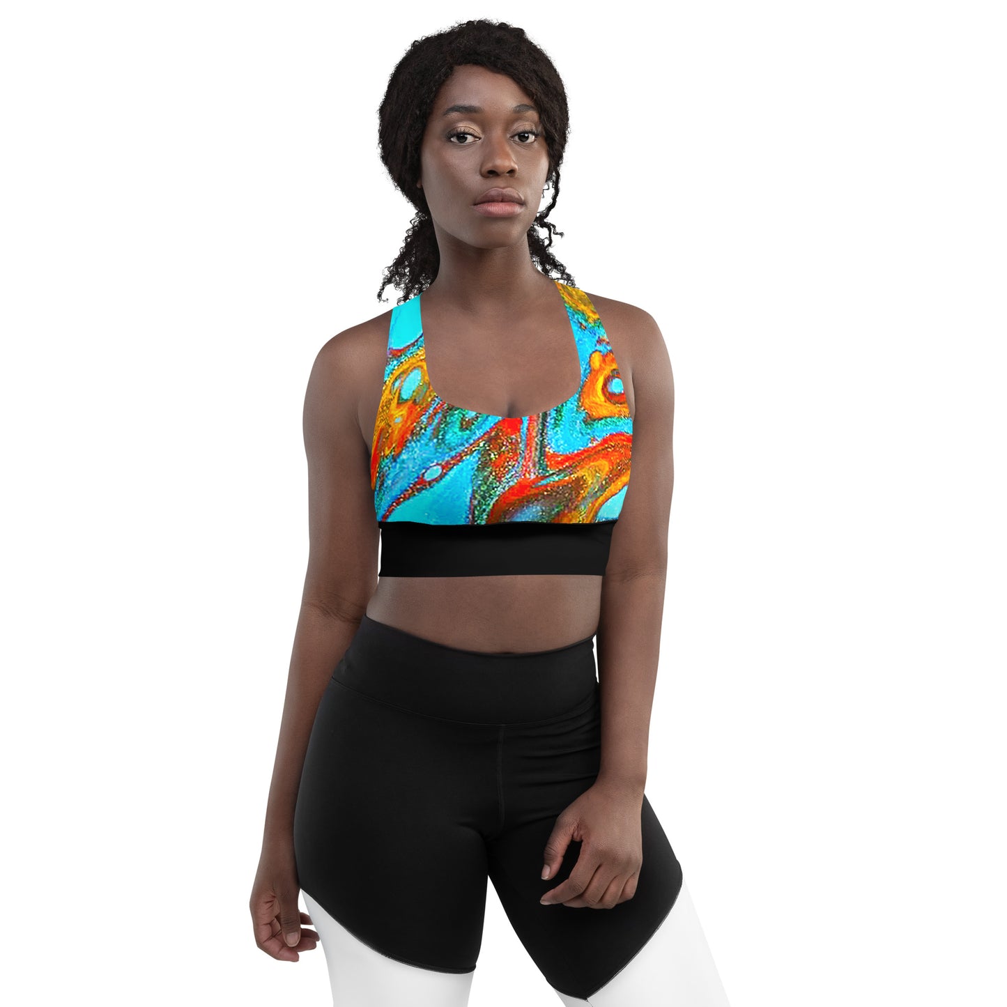 Snooty Fox Art Longline Sports Bra - Romero with Black Stripe