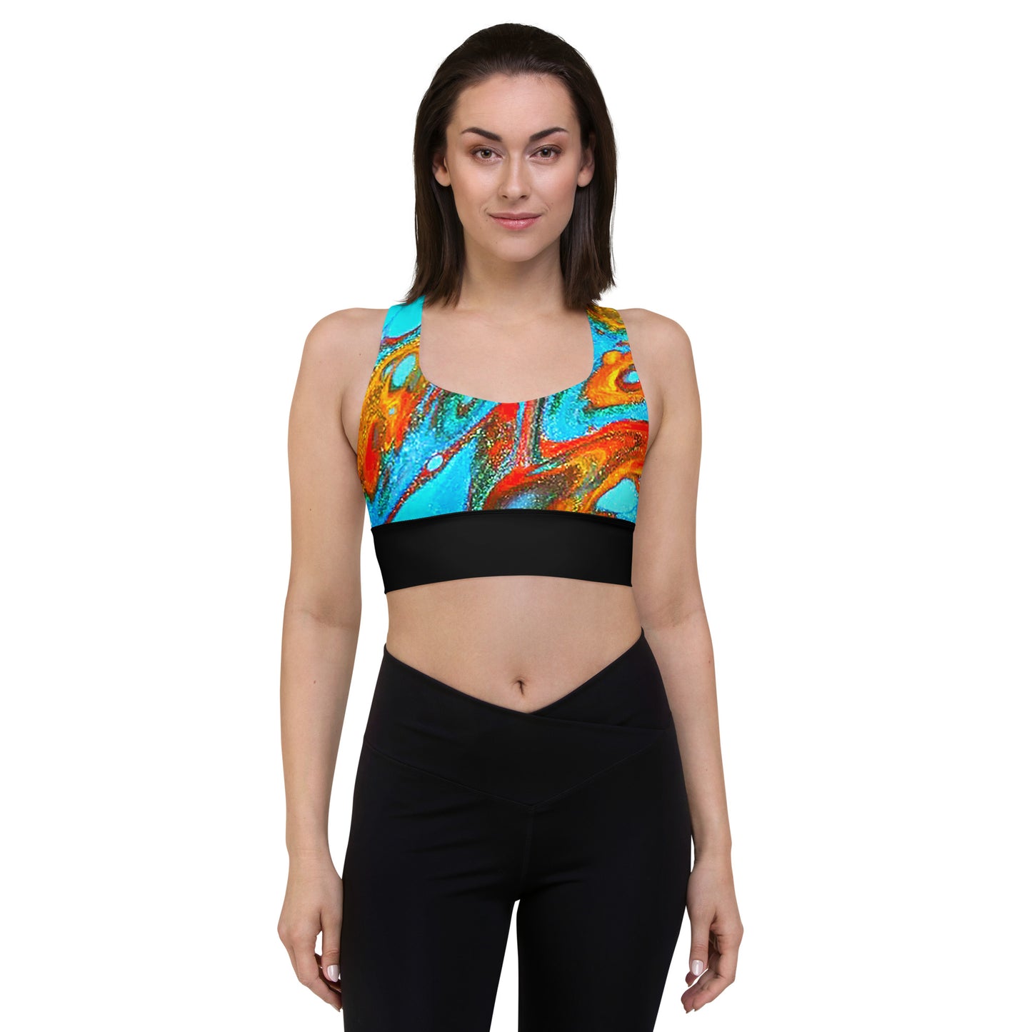 Snooty Fox Art Longline Sports Bra - Romero with Black Stripe