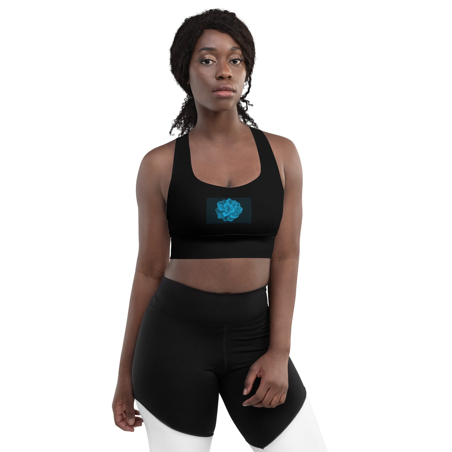 Snooty Fox Art Longline Sports Bra - Blue Aeonium