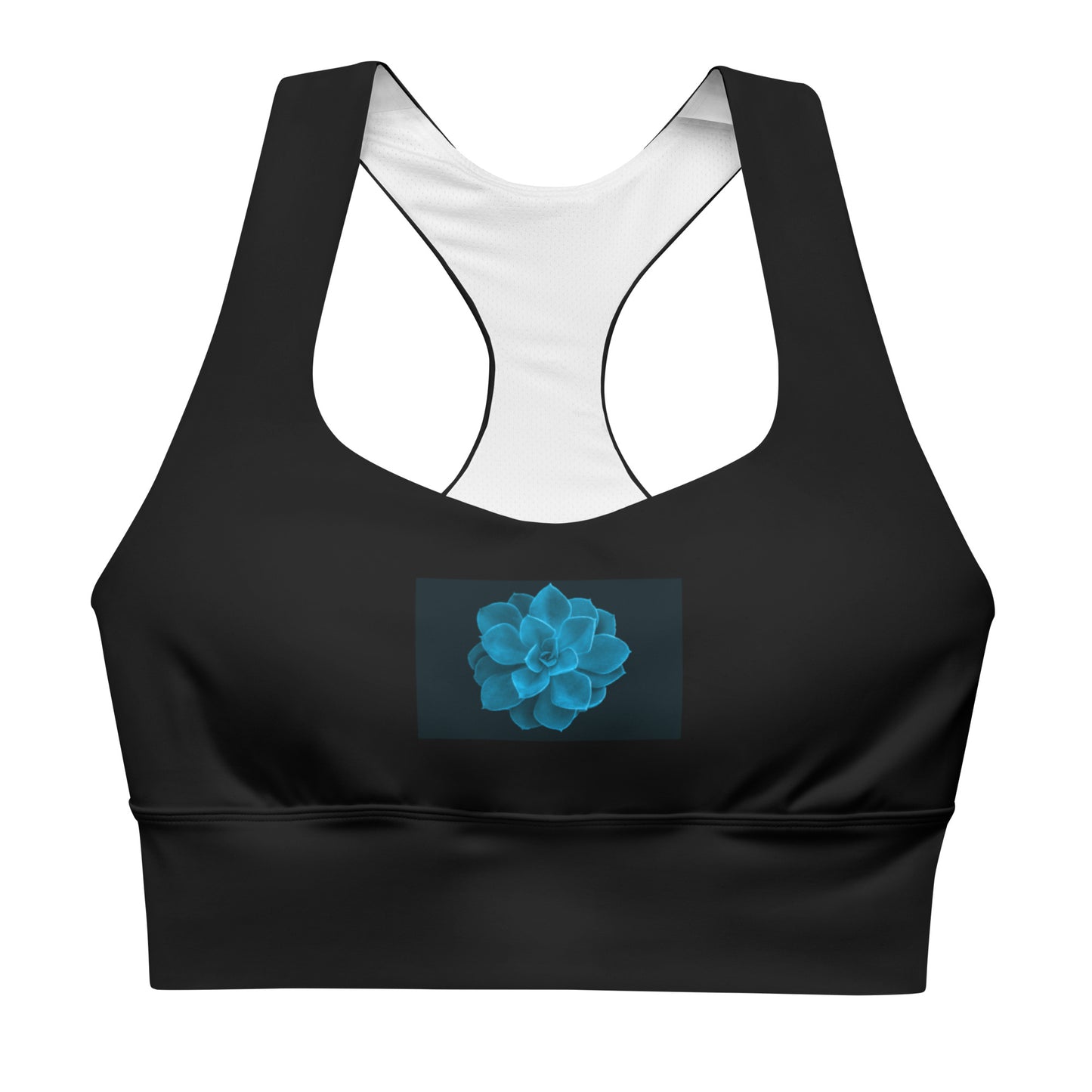 Snooty Fox Art Longline Sports Bra - Blue Aeonium