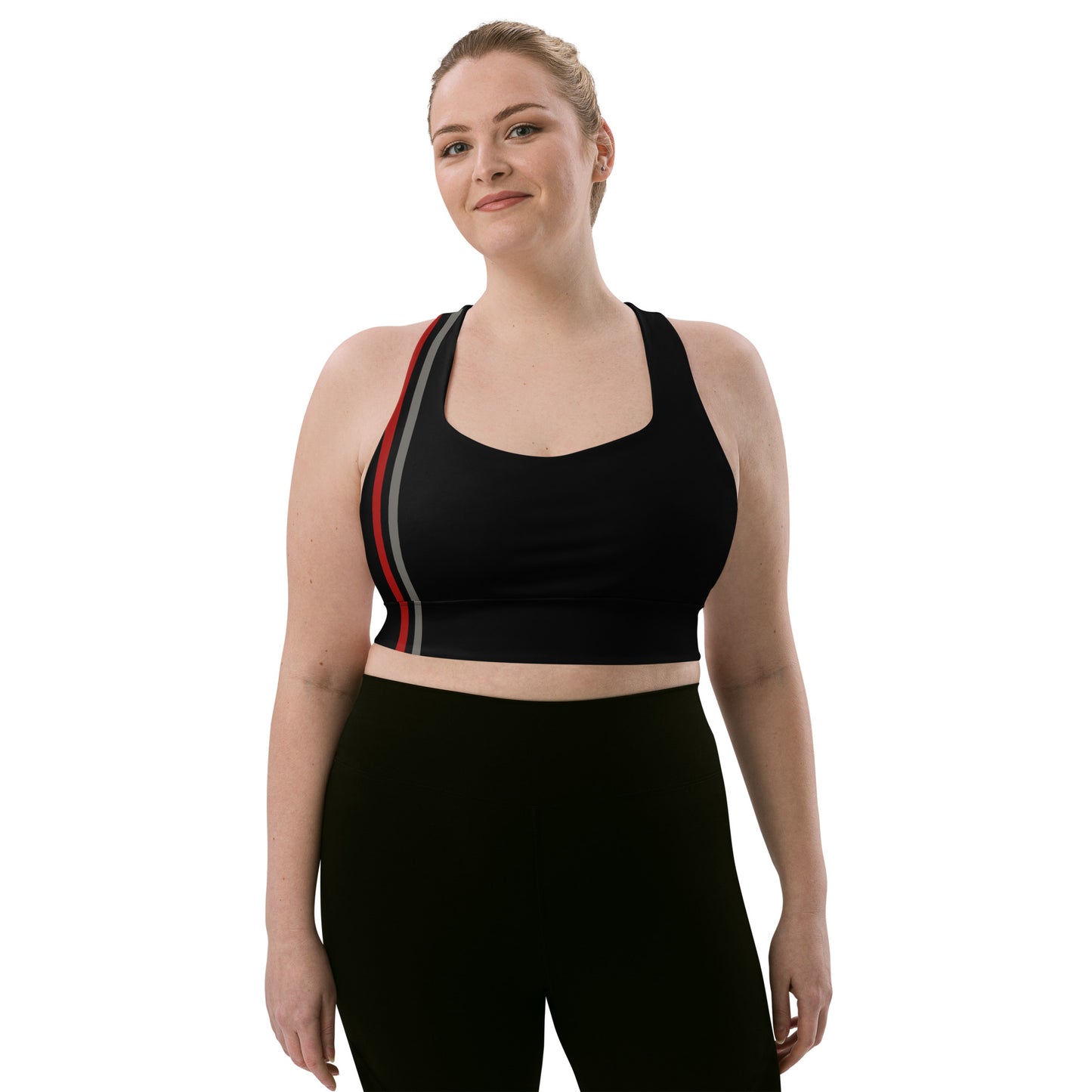 Snooty Fox Art Longline Sports Bra - Red & Gray Stripes