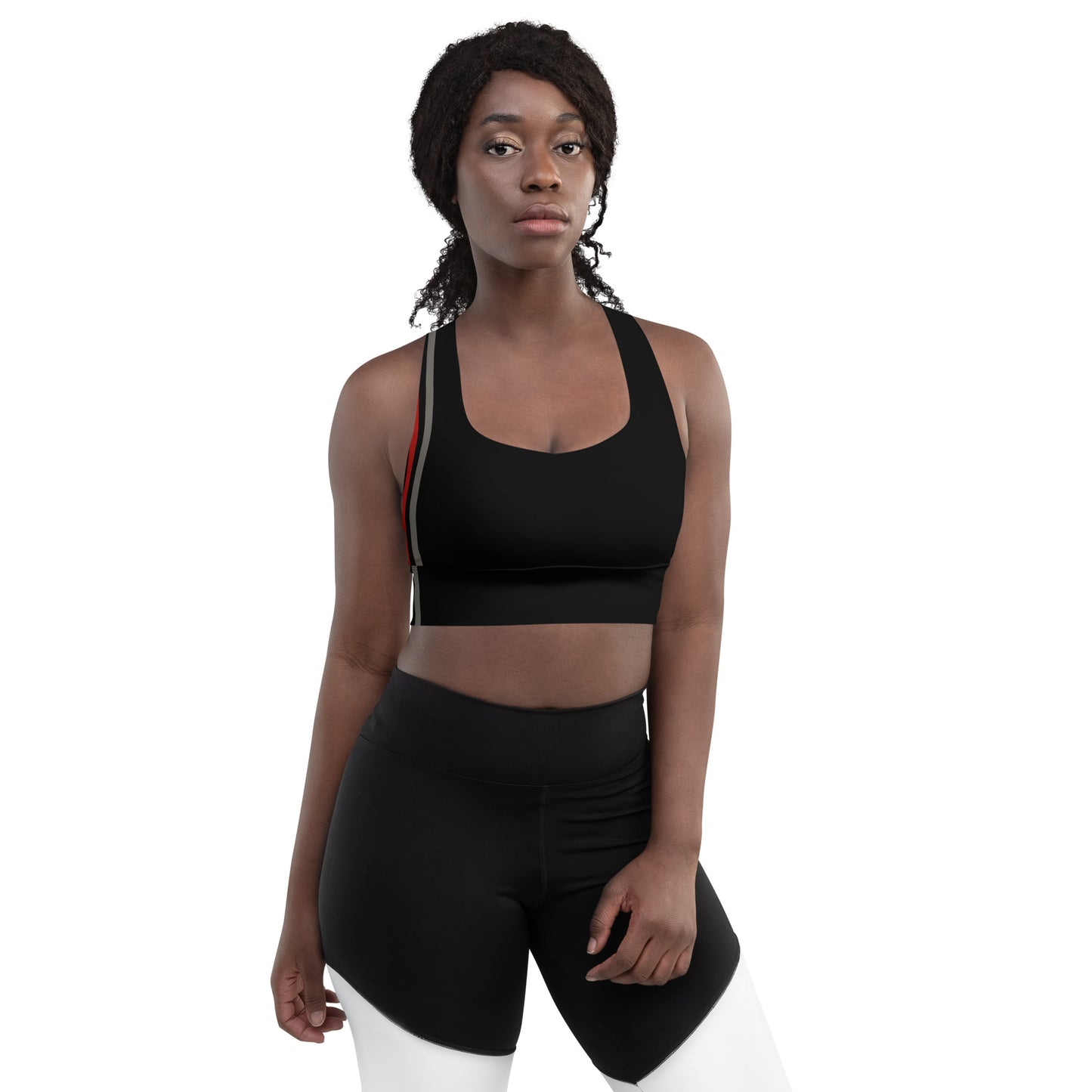 Snooty Fox Art Longline Sports Bra - Red & Gray Stripes