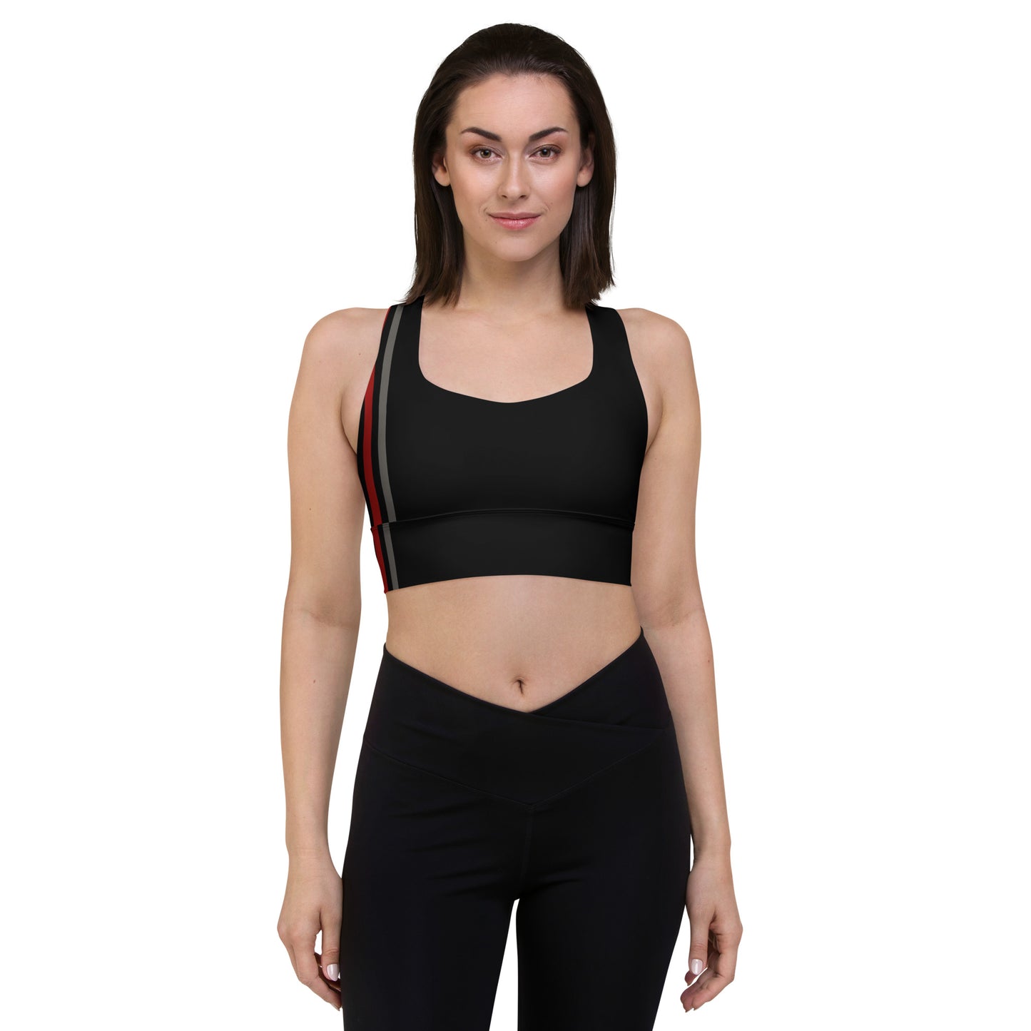 Snooty Fox Art Longline Sports Bra - Red & Gray Stripes