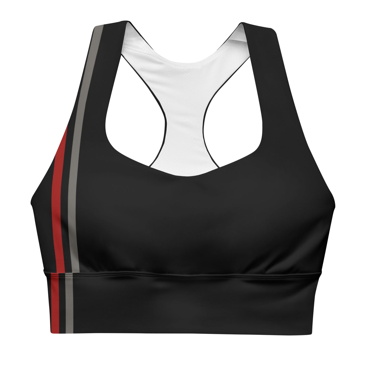 Snooty Fox Art Longline Sports Bra - Red & Gray Stripes